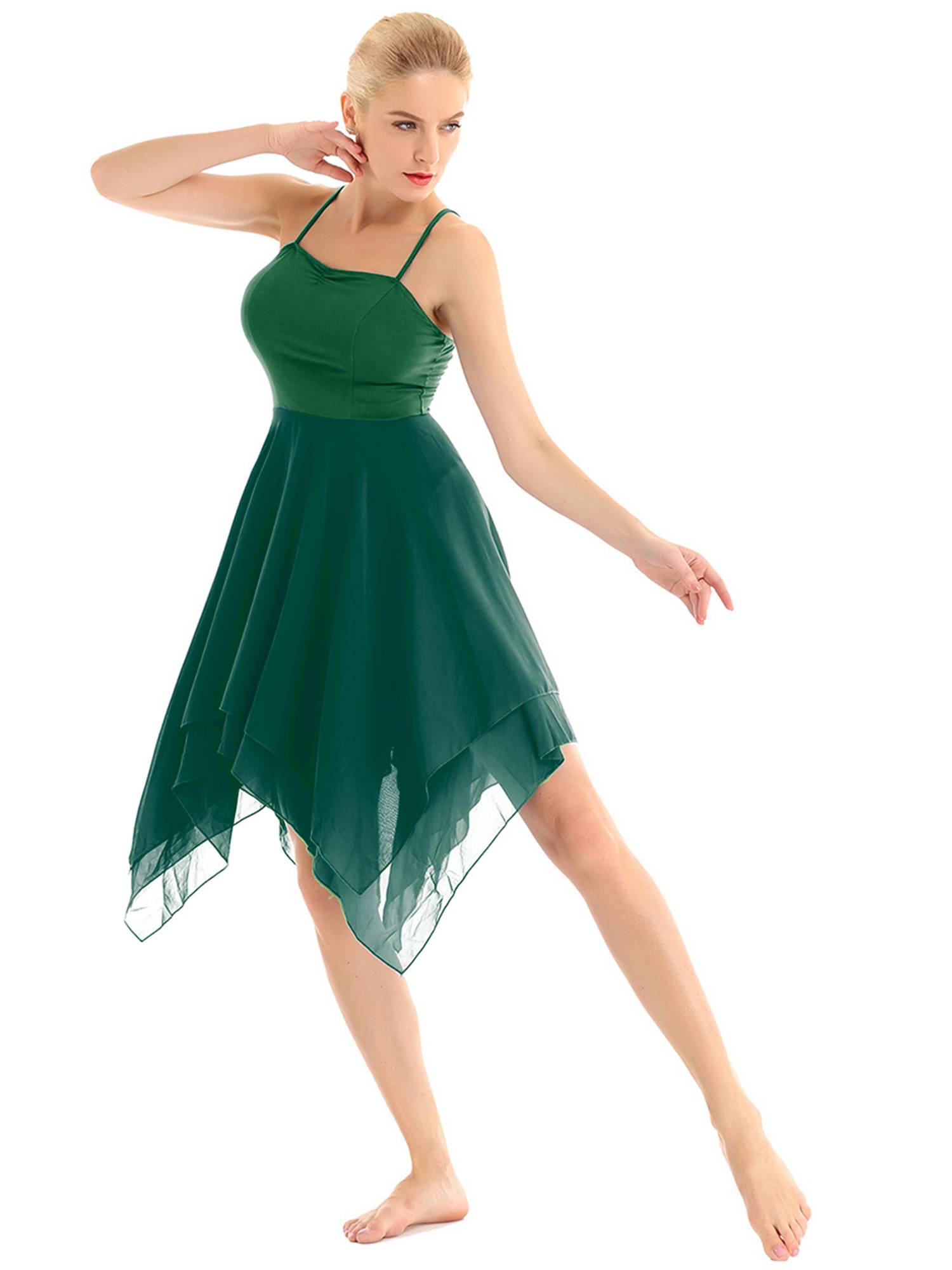 Women Sleeveless Asymmetric Chiffon Lyrical Contemporary Dance Dress