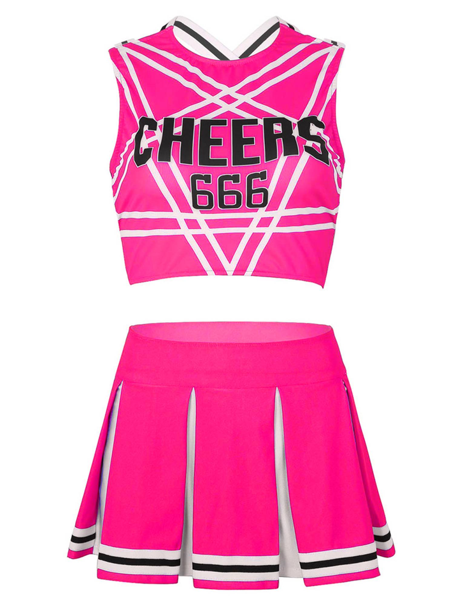Women Sleeveless Backless Crop Top with Pleated Skirt Cheerleader Sets