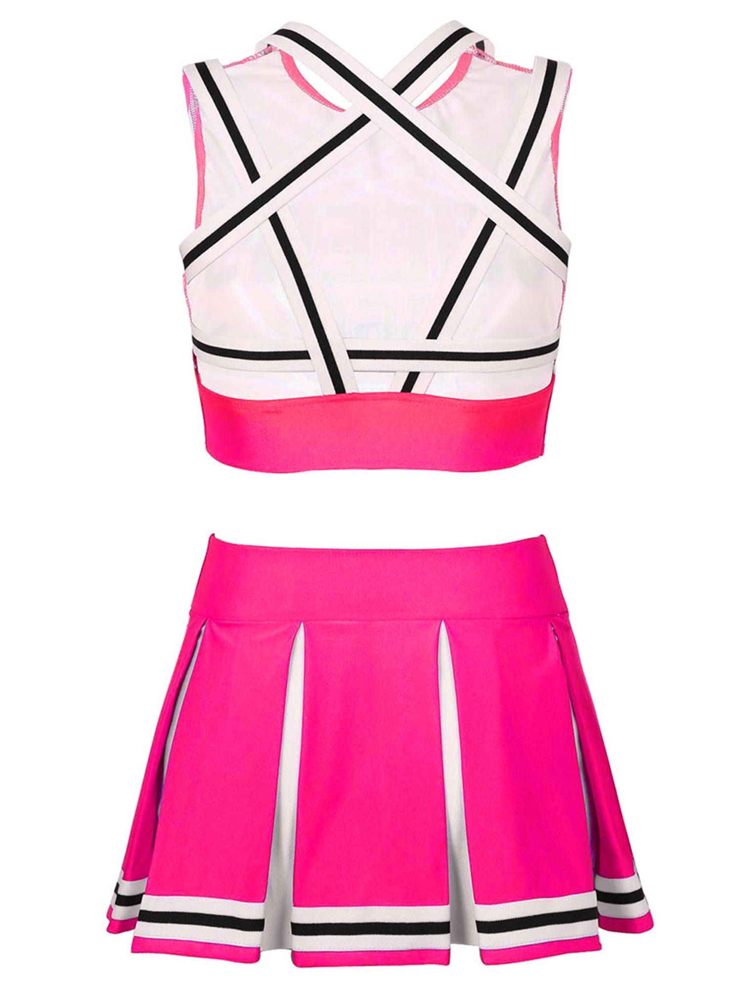 Women Sleeveless Backless Crop Top with Pleated Skirt Cheerleader Sets
