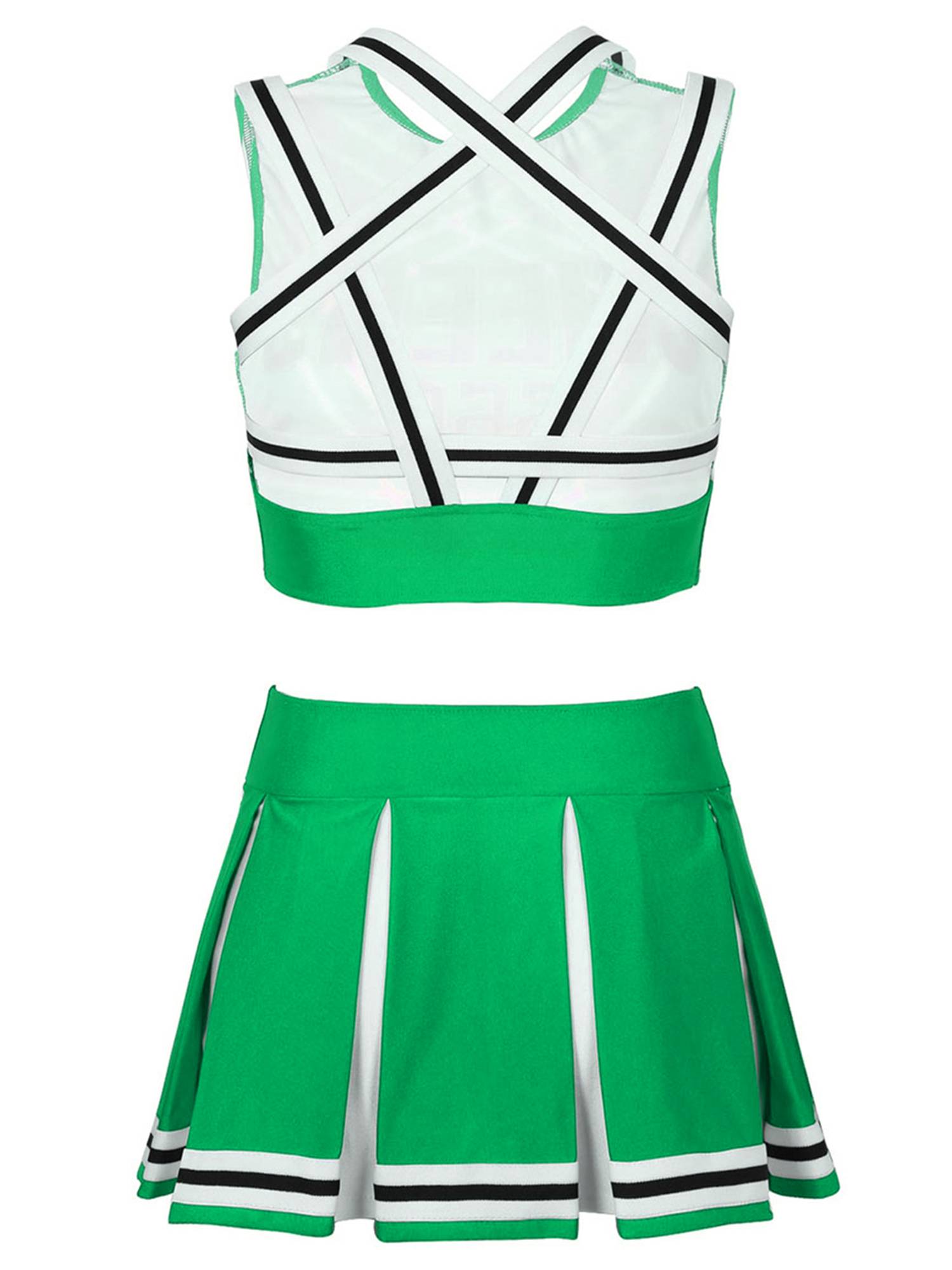 Women Sleeveless Backless Crop Top with Pleated Skirt Cheerleader Sets