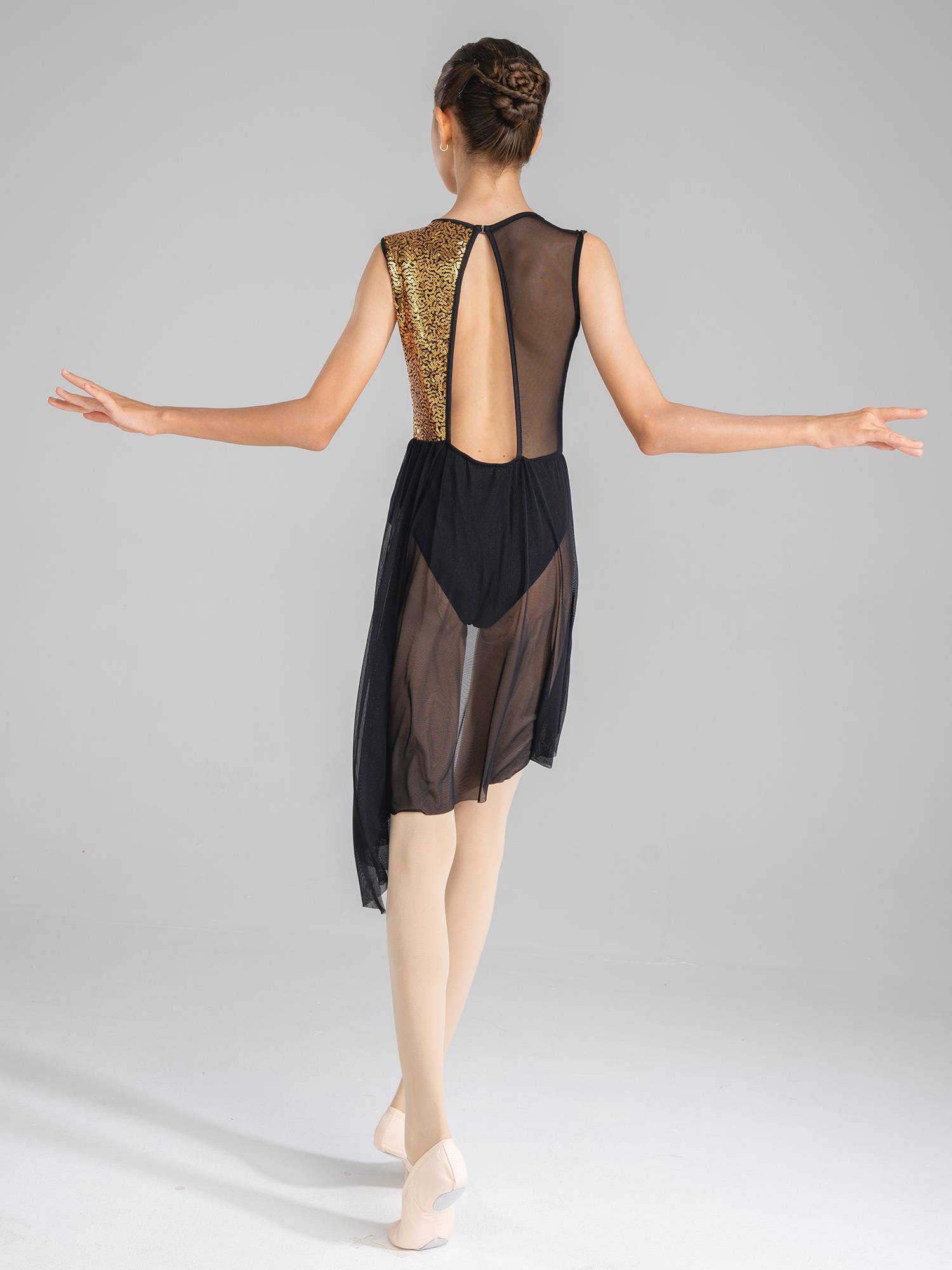 Kids Girls Sleeveless Sequins Irregular Lyrical Dance Dress