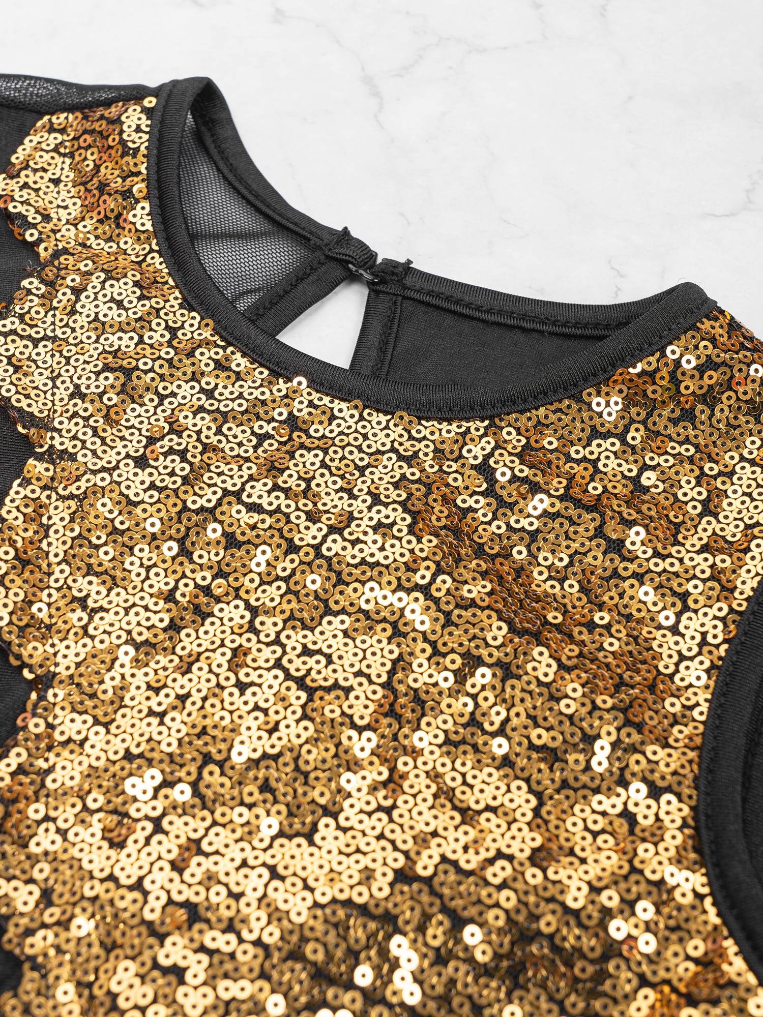 Kids Girls Sleeveless Sequins Irregular Lyrical Dance Dress