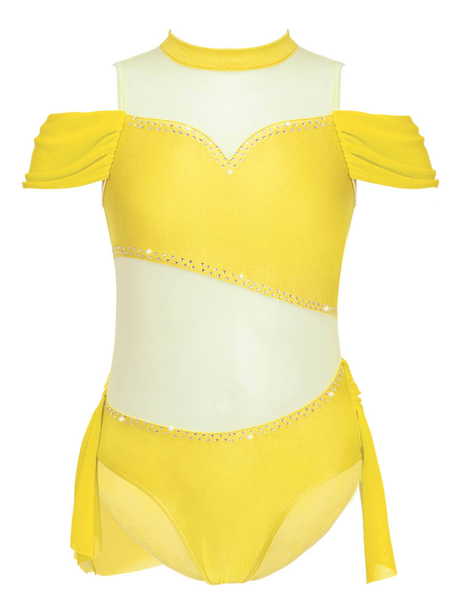 Kids Girls Sleeveless Cold Shoulder Rhinestone Lyrical Dance Leotard