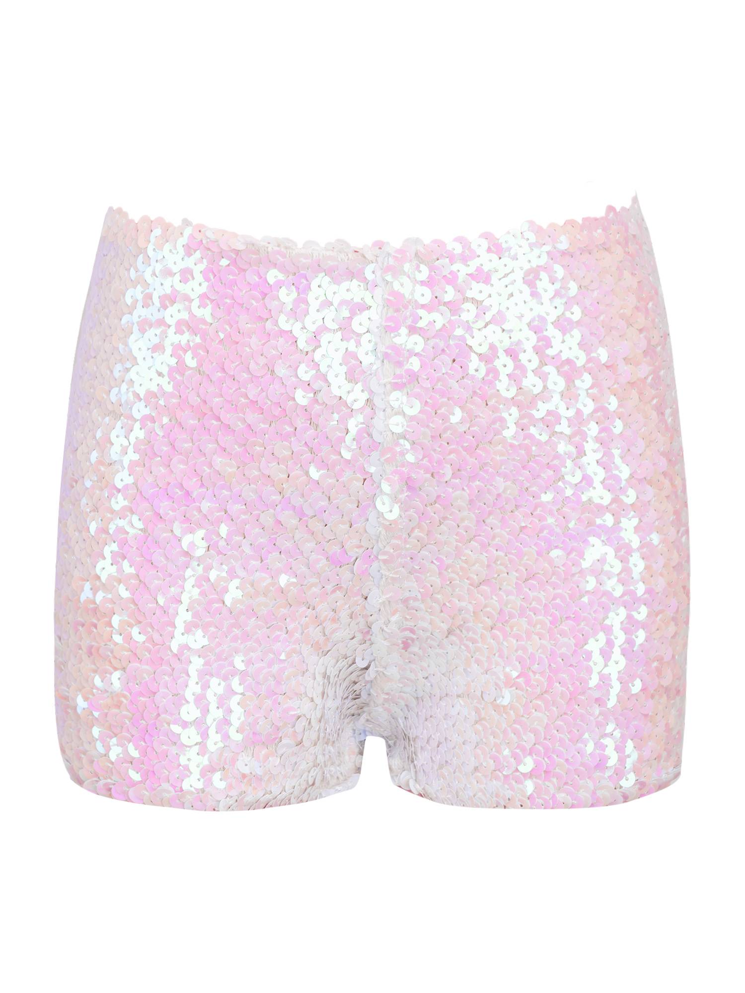 Kids Allover Sequins Solid Color Jazz Dance Shorts