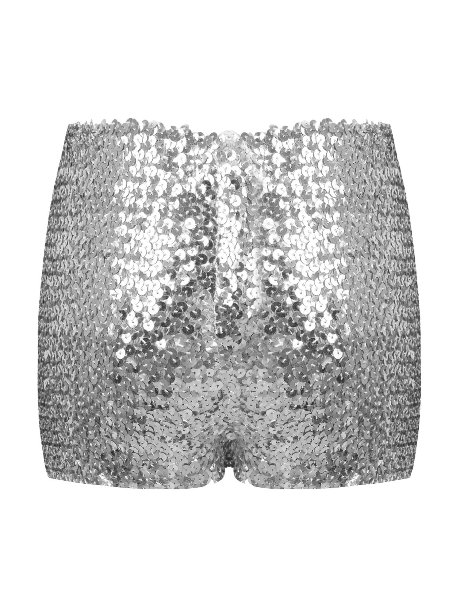 Kids Allover Sequins Solid Color Jazz Dance Shorts
