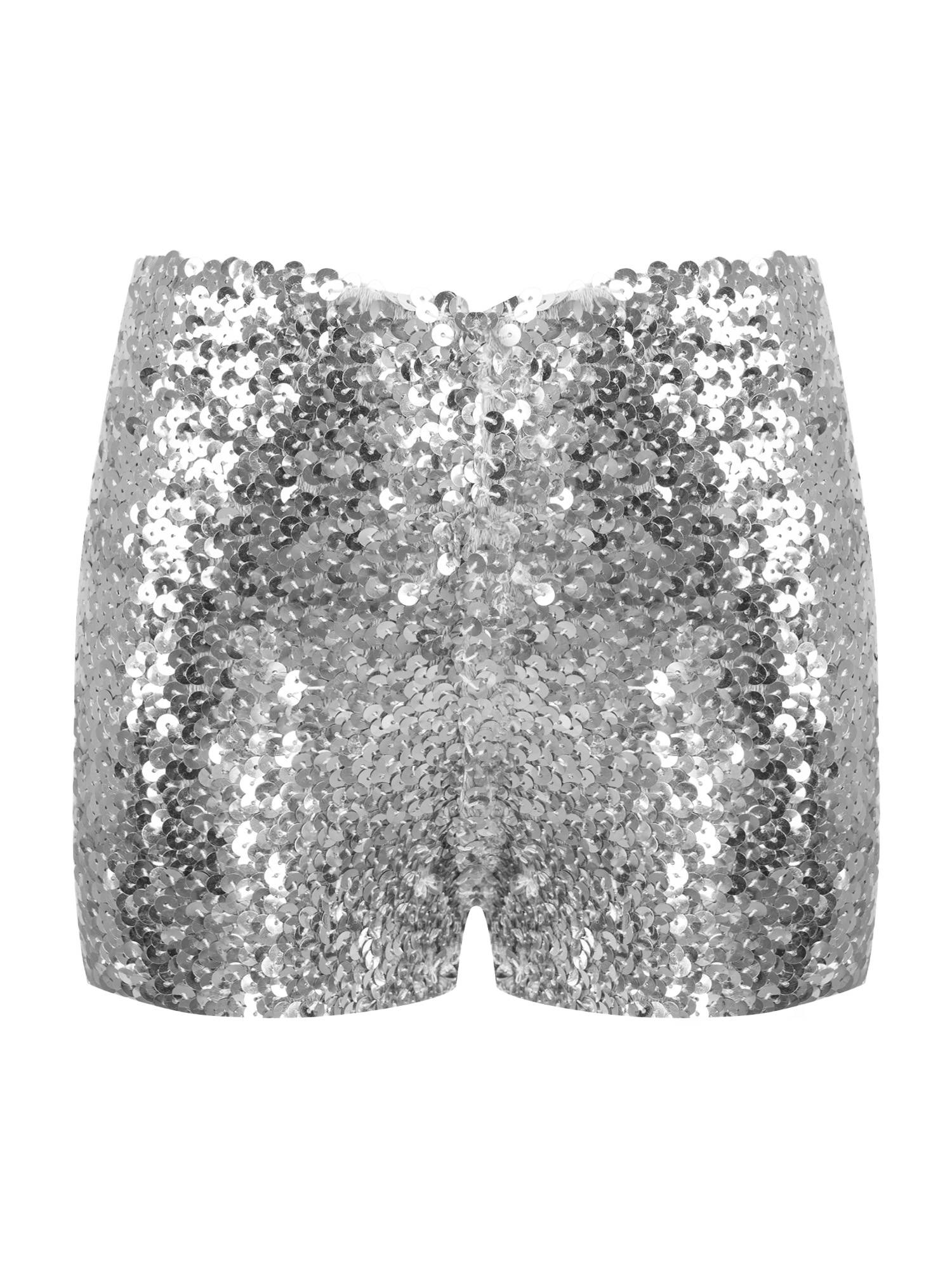 Kids Allover Sequins Solid Color Jazz Dance Shorts