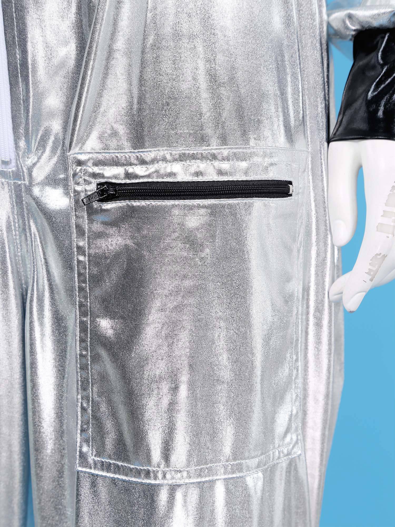 Men Mock Neck Long Sleeve Astronaut Costume Metallic Jumpsuits