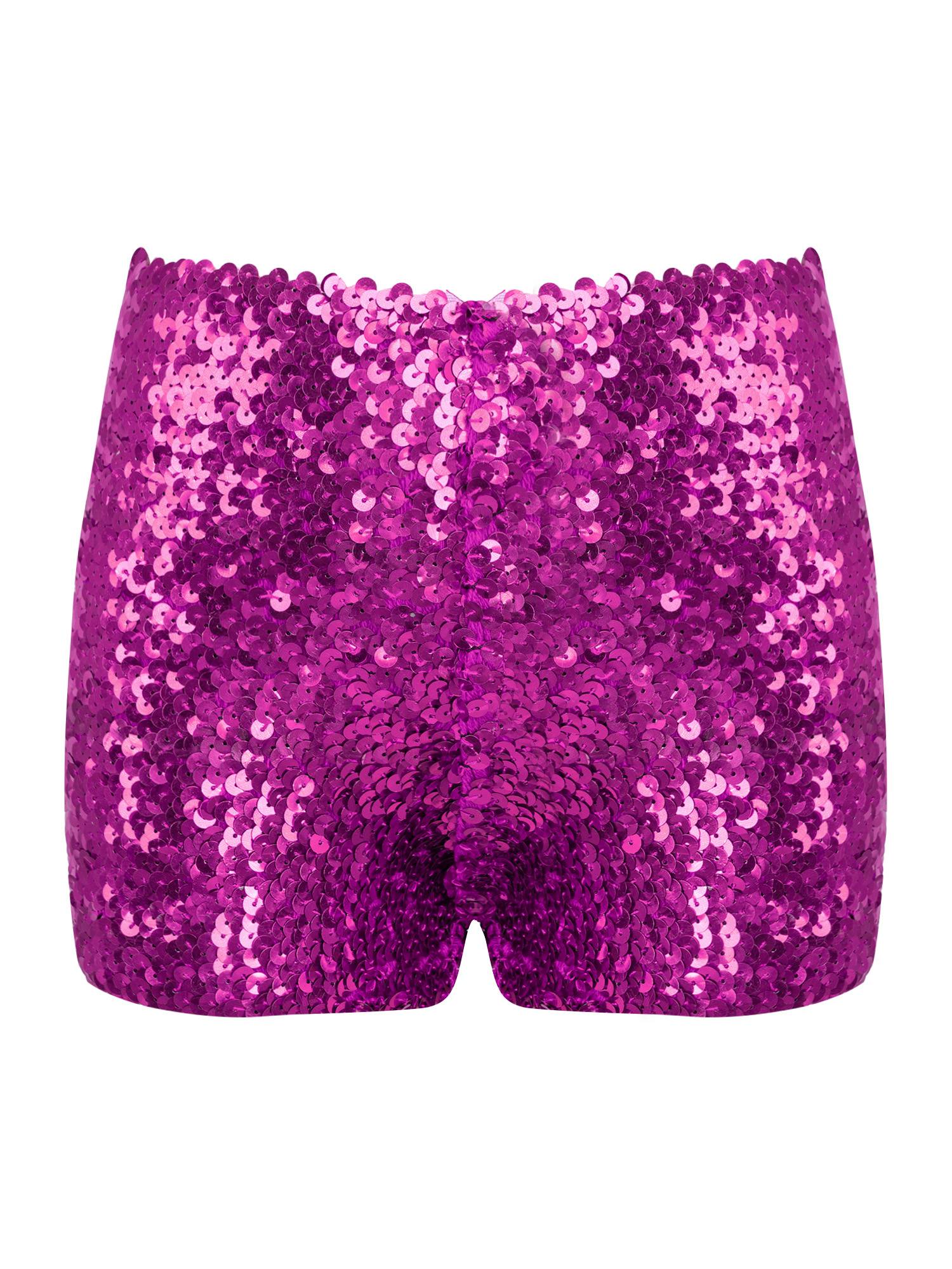 Kids Allover Sequins Solid Color Jazz Dance Shorts
