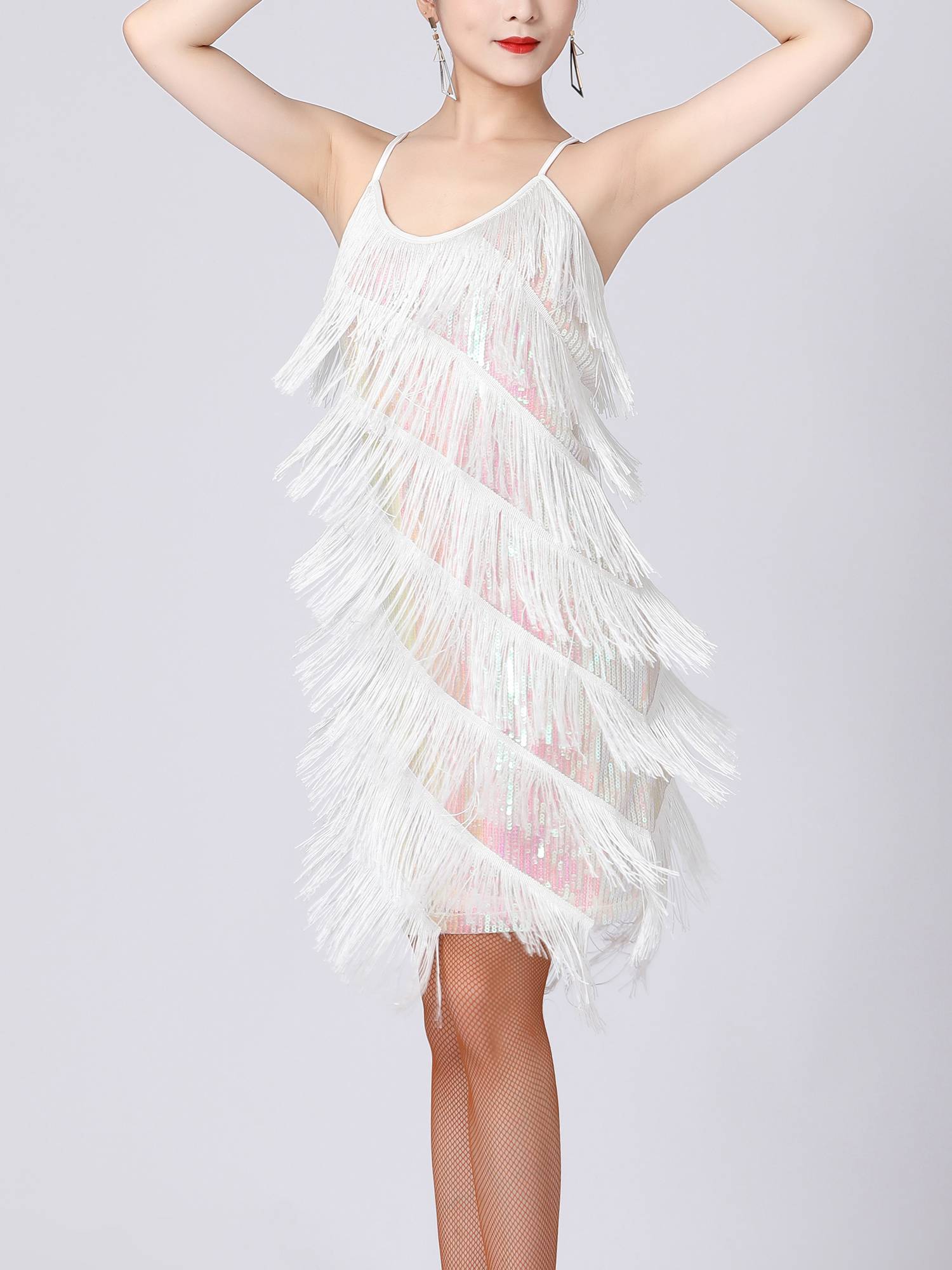 Women Sequins Fringed Latin Samba Dance Dress