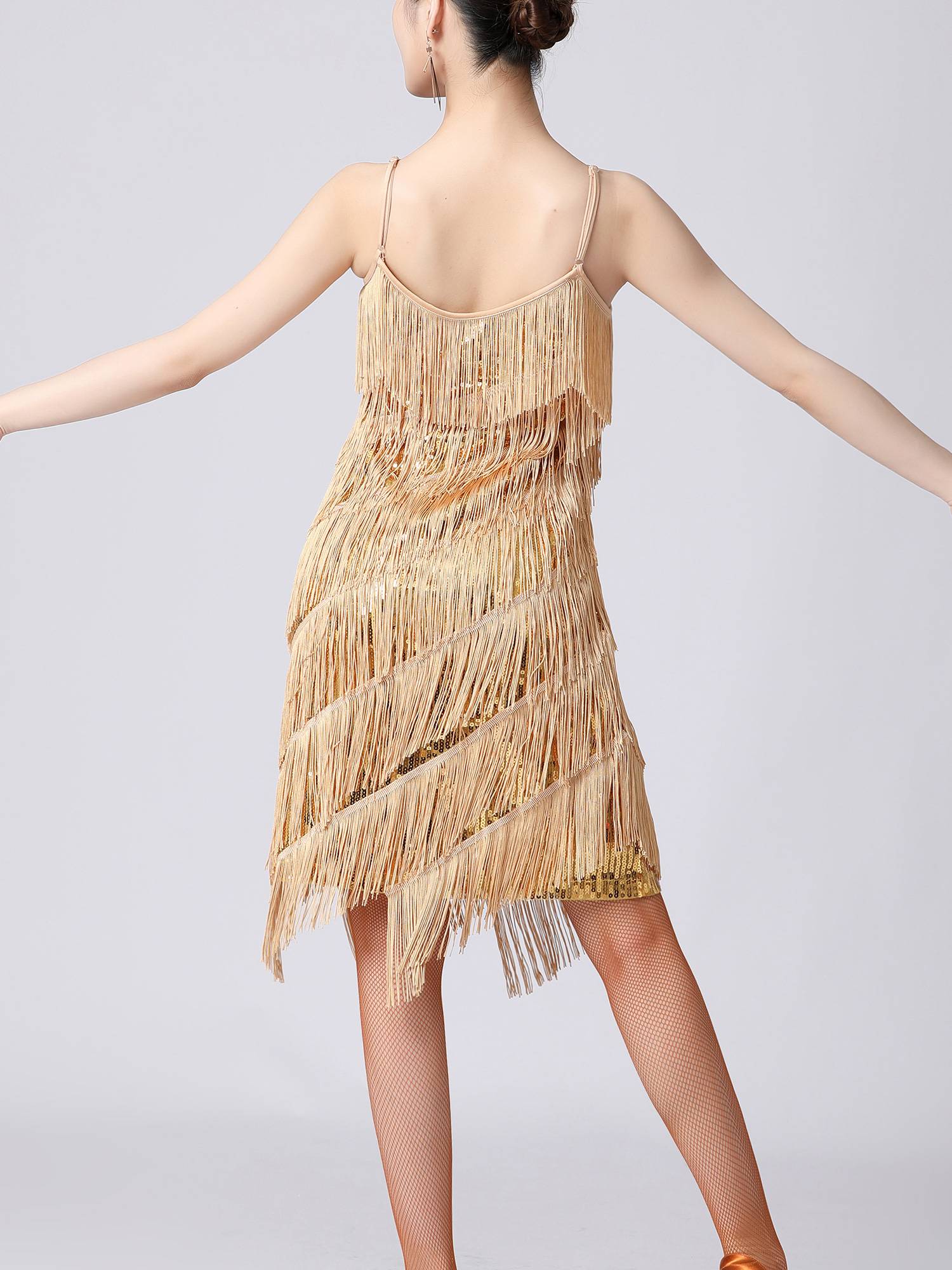 Women Sequins Fringed Latin Samba Dance Dress