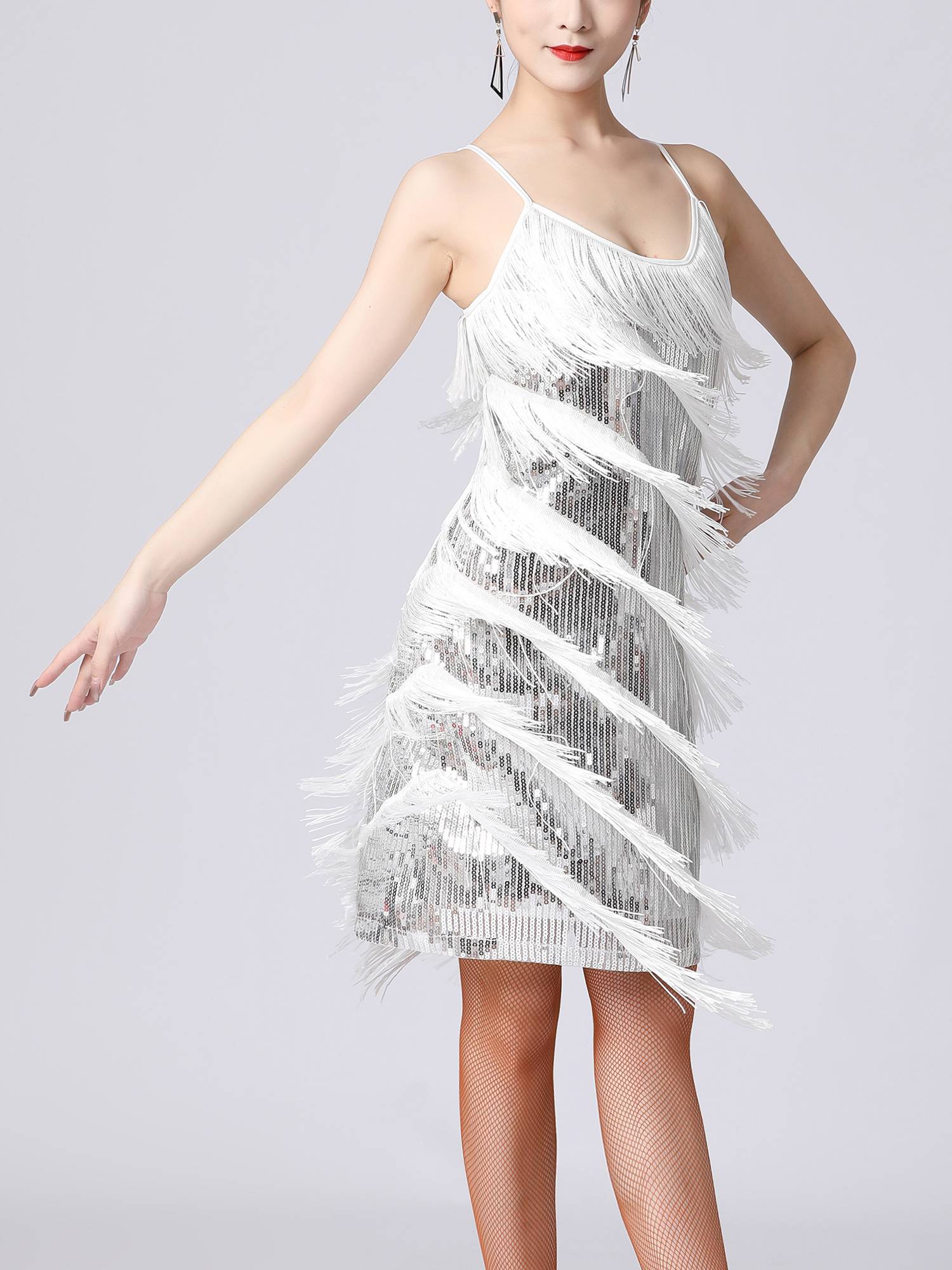 Women Sequins Fringed Latin Samba Dance Dress