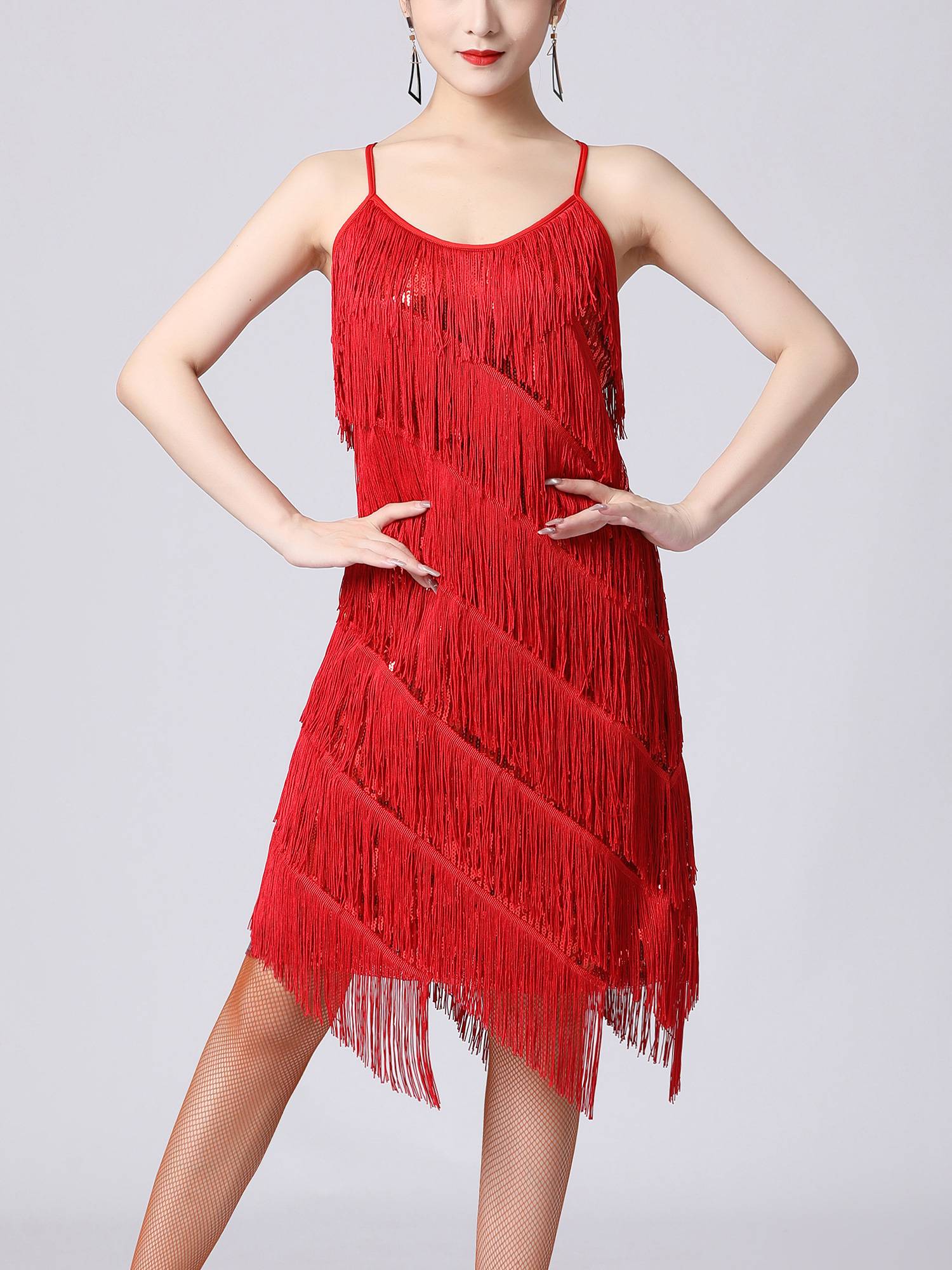 Women Sequins Fringed Latin Samba Dance Dress