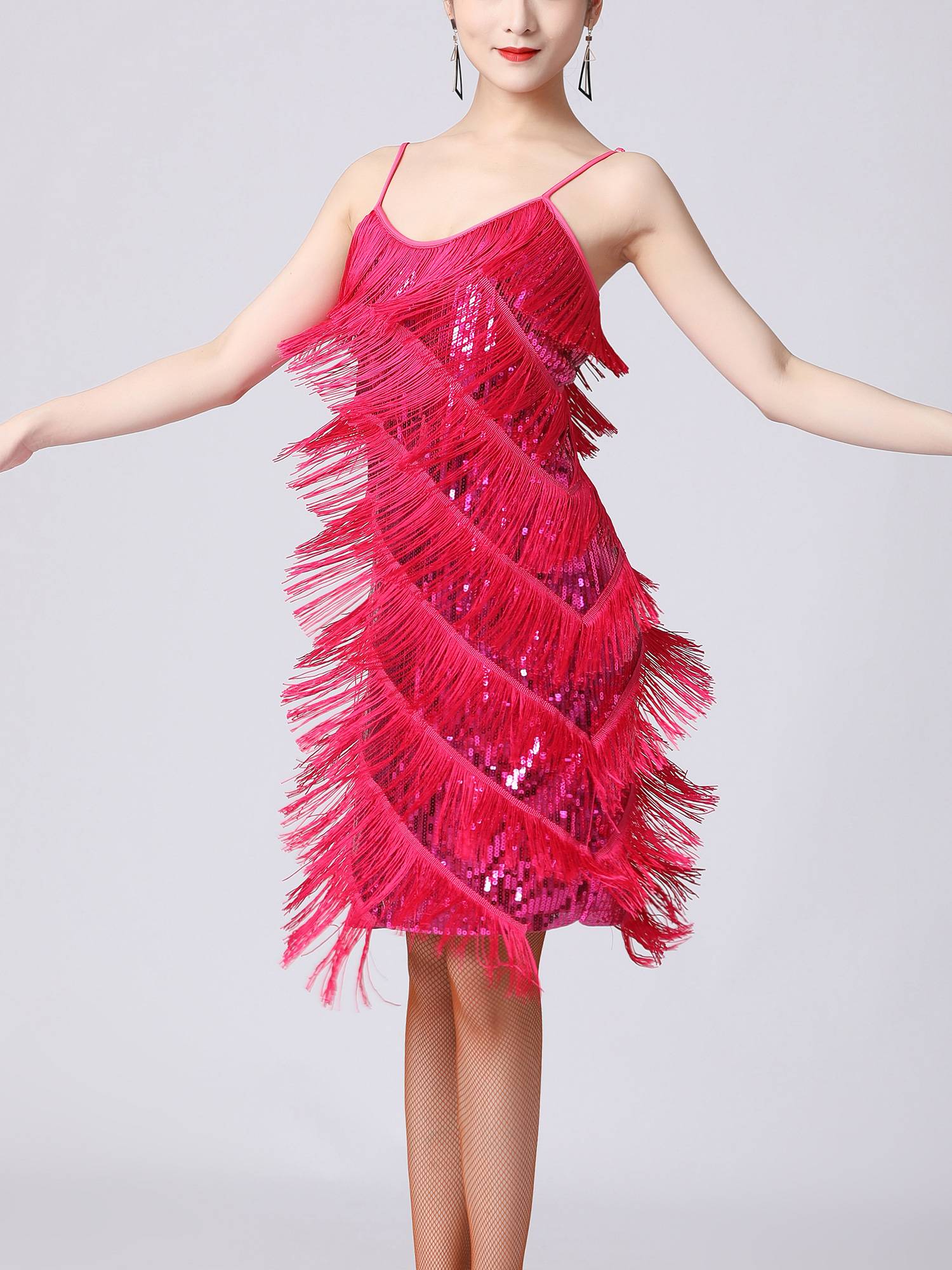 Women Sequins Fringed Latin Samba Dance Dress
