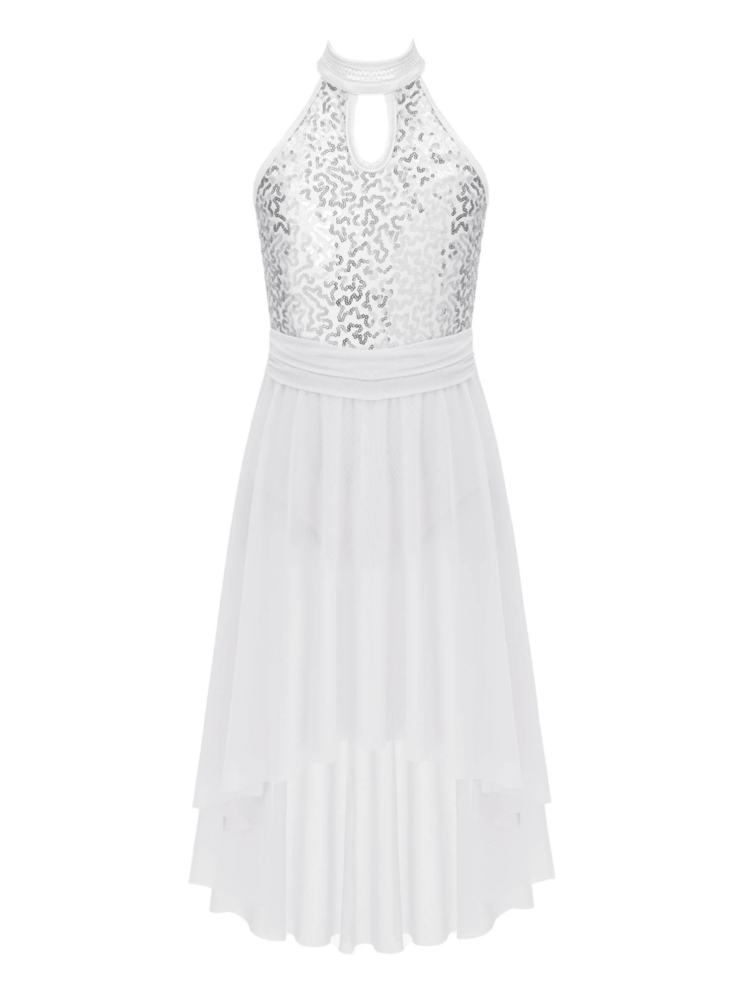 Kids Girls Sleeveless Sequins High Low Lyrical Dance Dress