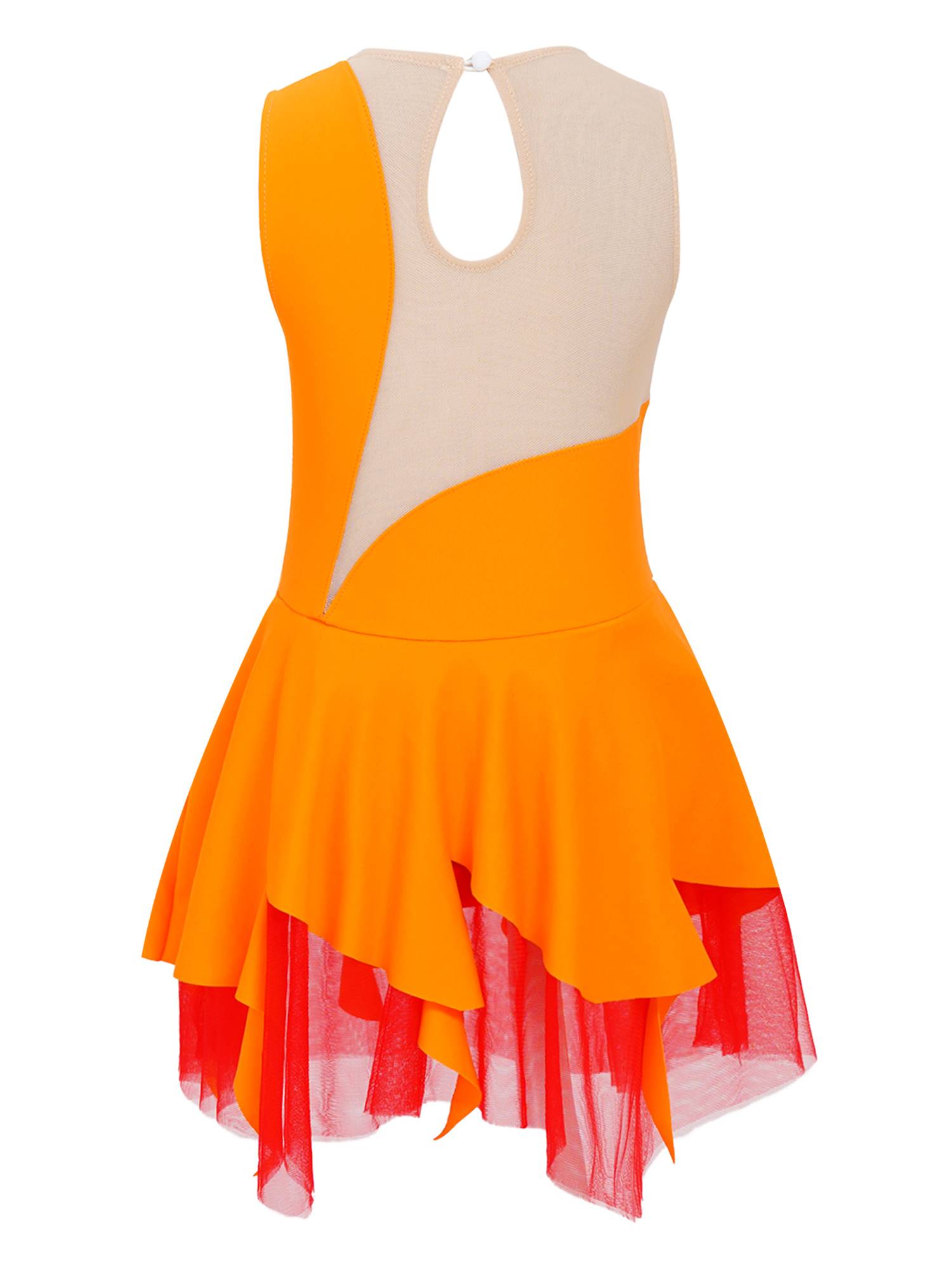 Kids Girls Sleeveless Colorblock Rhinestone Skating Dance Dress