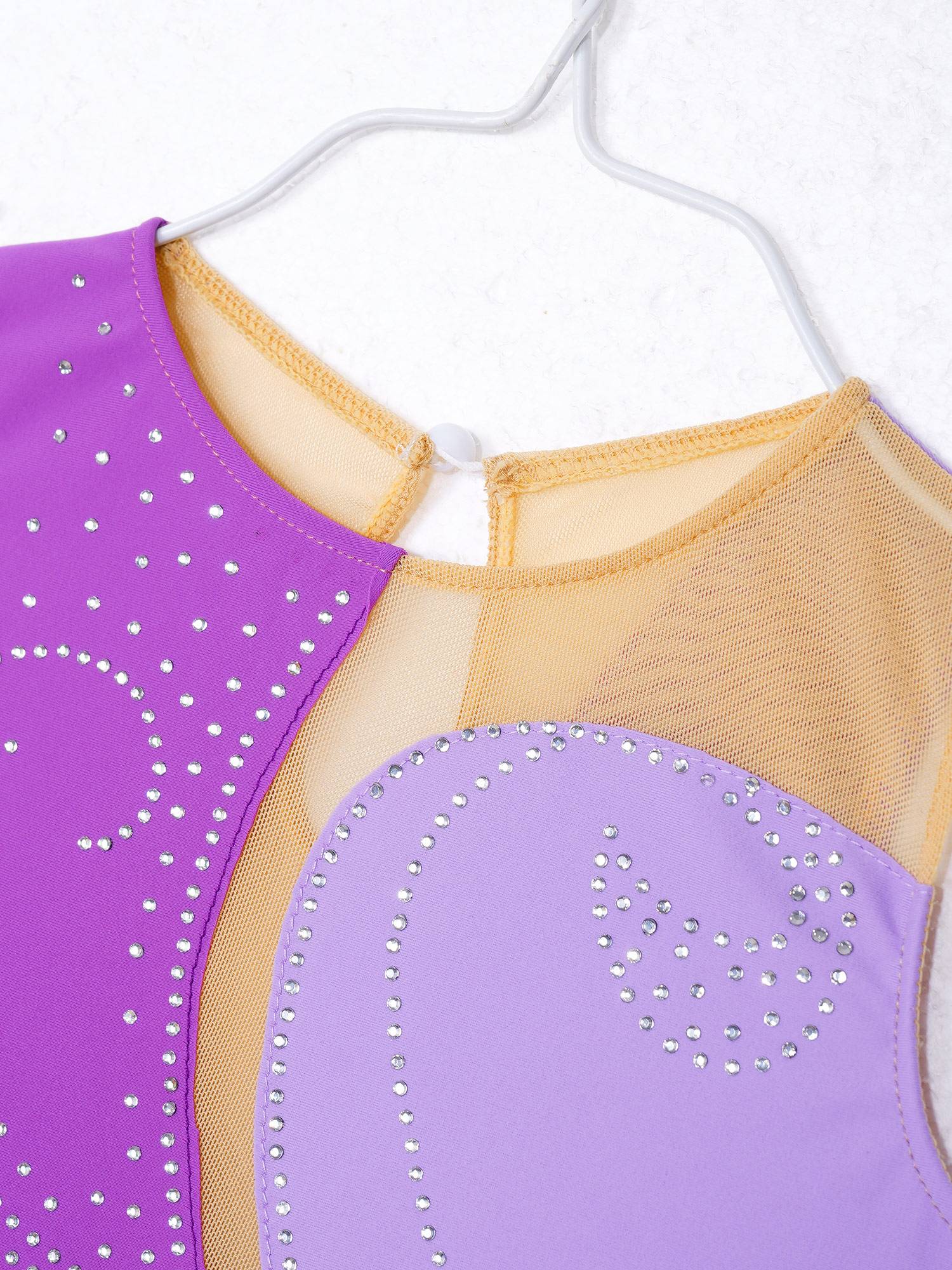 Kids Girls Sleeveless Colorblock Rhinestone Skating Dance Dress