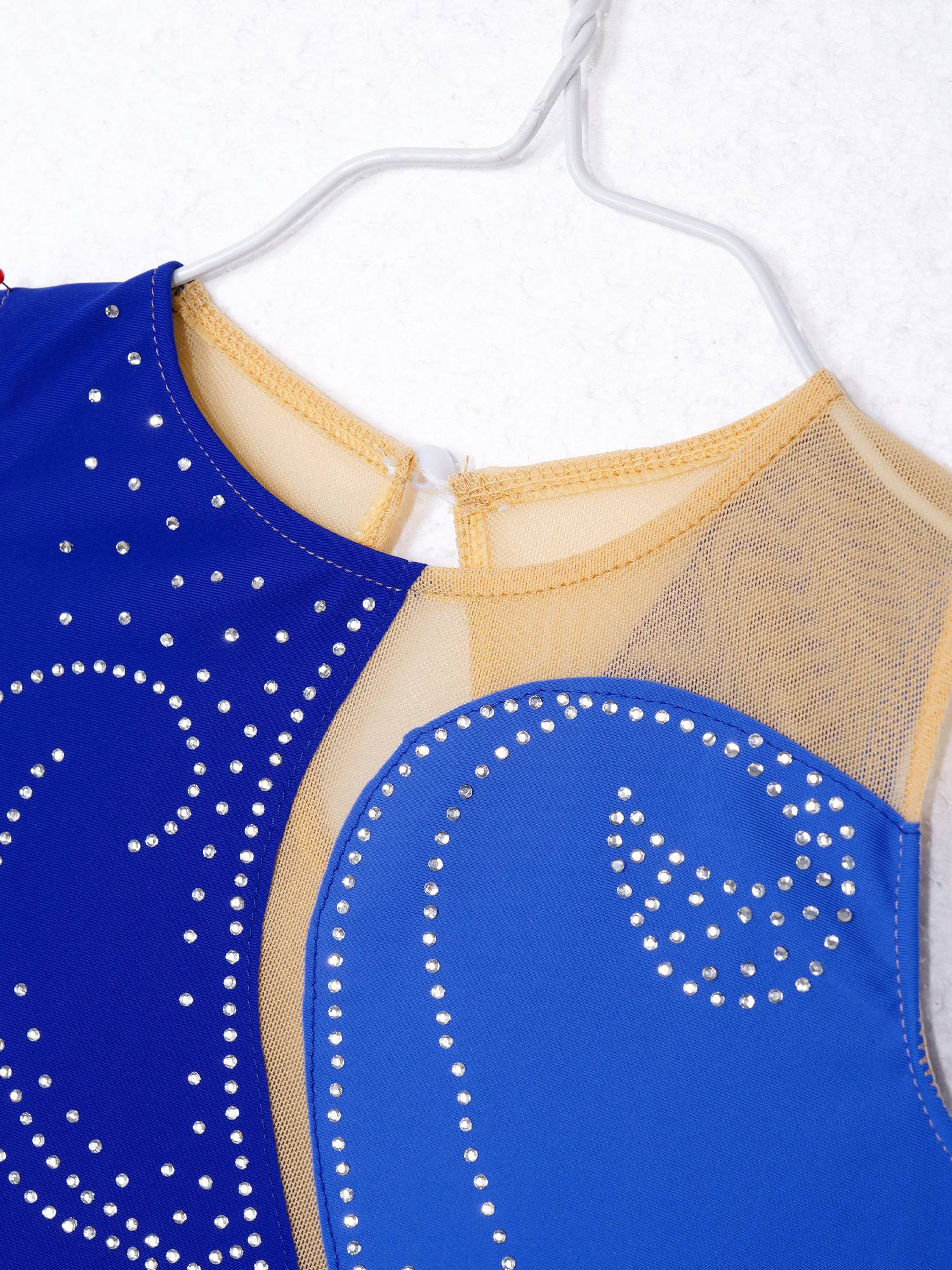 Kids Girls Sleeveless Colorblock Rhinestone Skating Dance Dress