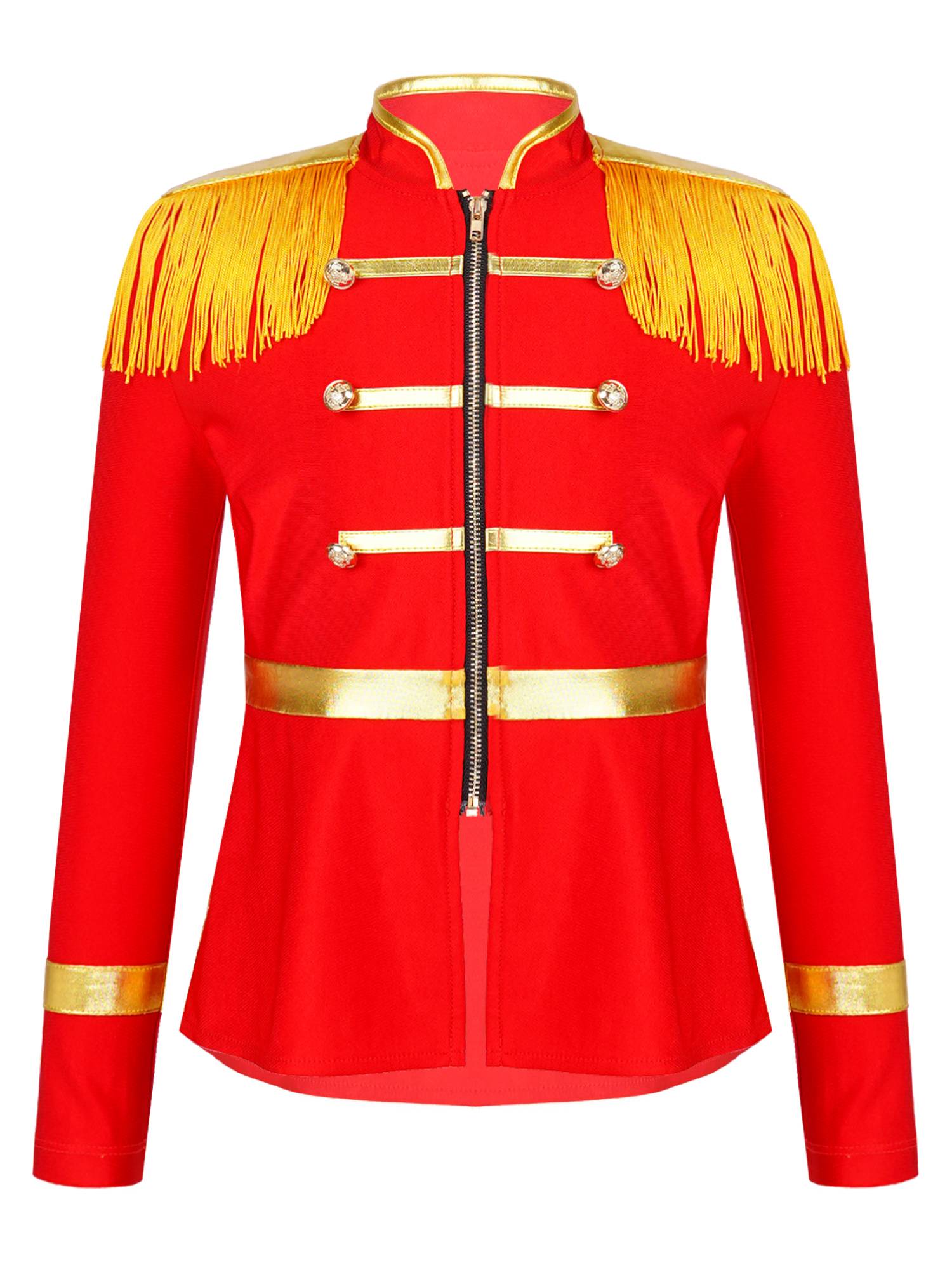Kids Girls Long Sleeve Front Zip Tassels Circus Ringmaster Costume Coat