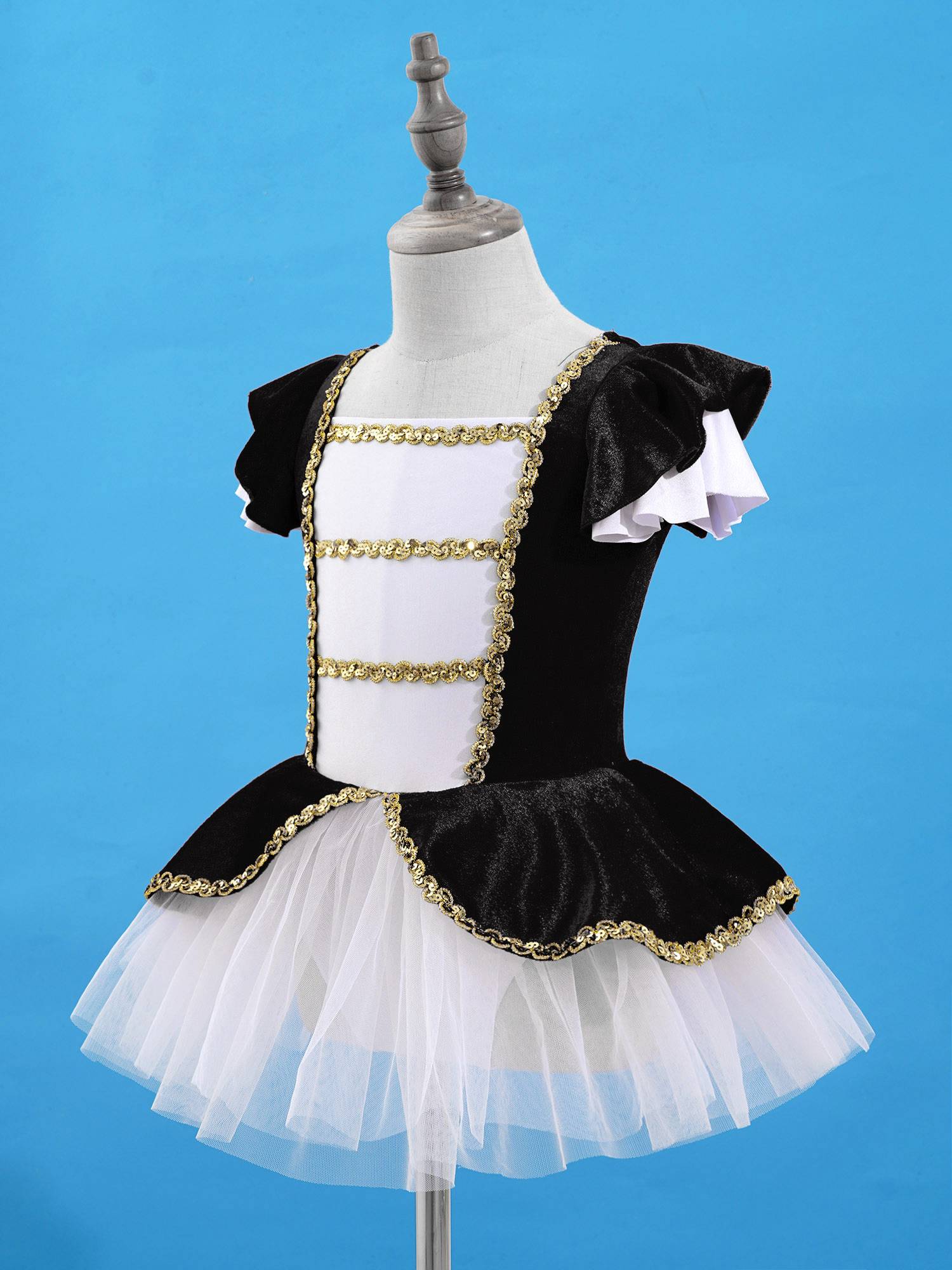 Kids Girls Square Neck Short Sleeves Sequin Leotard Dress