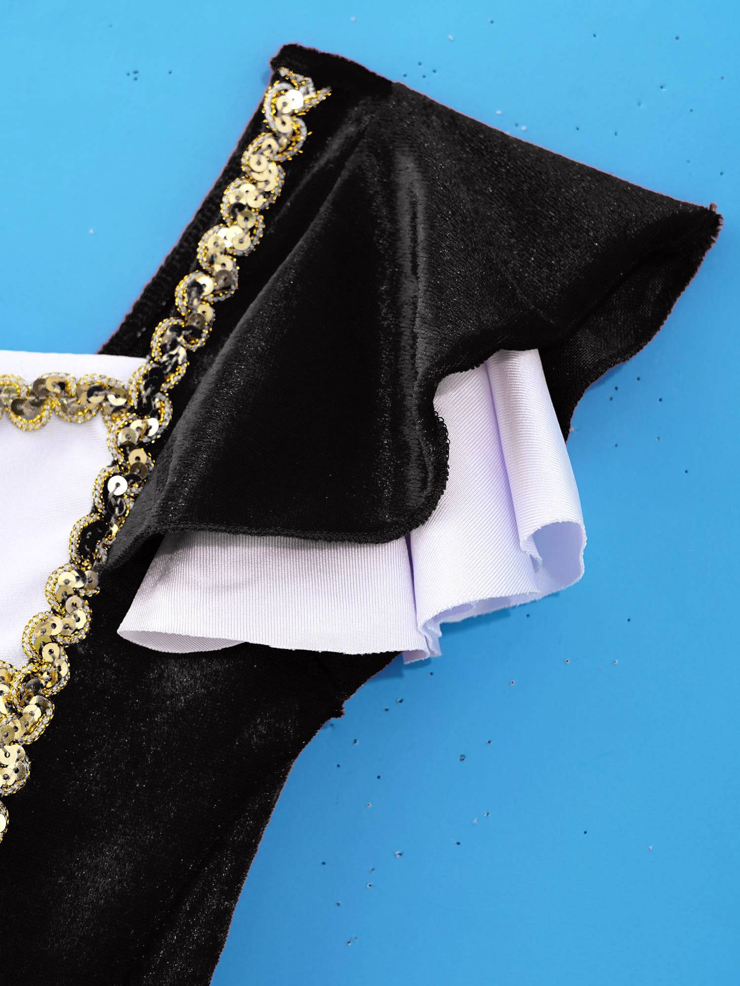 Kids Girls Square Neck Short Sleeves Sequin Leotard Dress