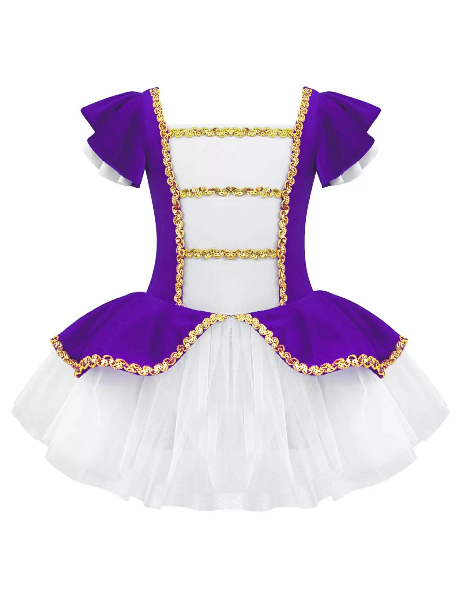 Kids Girls Square Neck Short Sleeves Sequin Leotard Dress