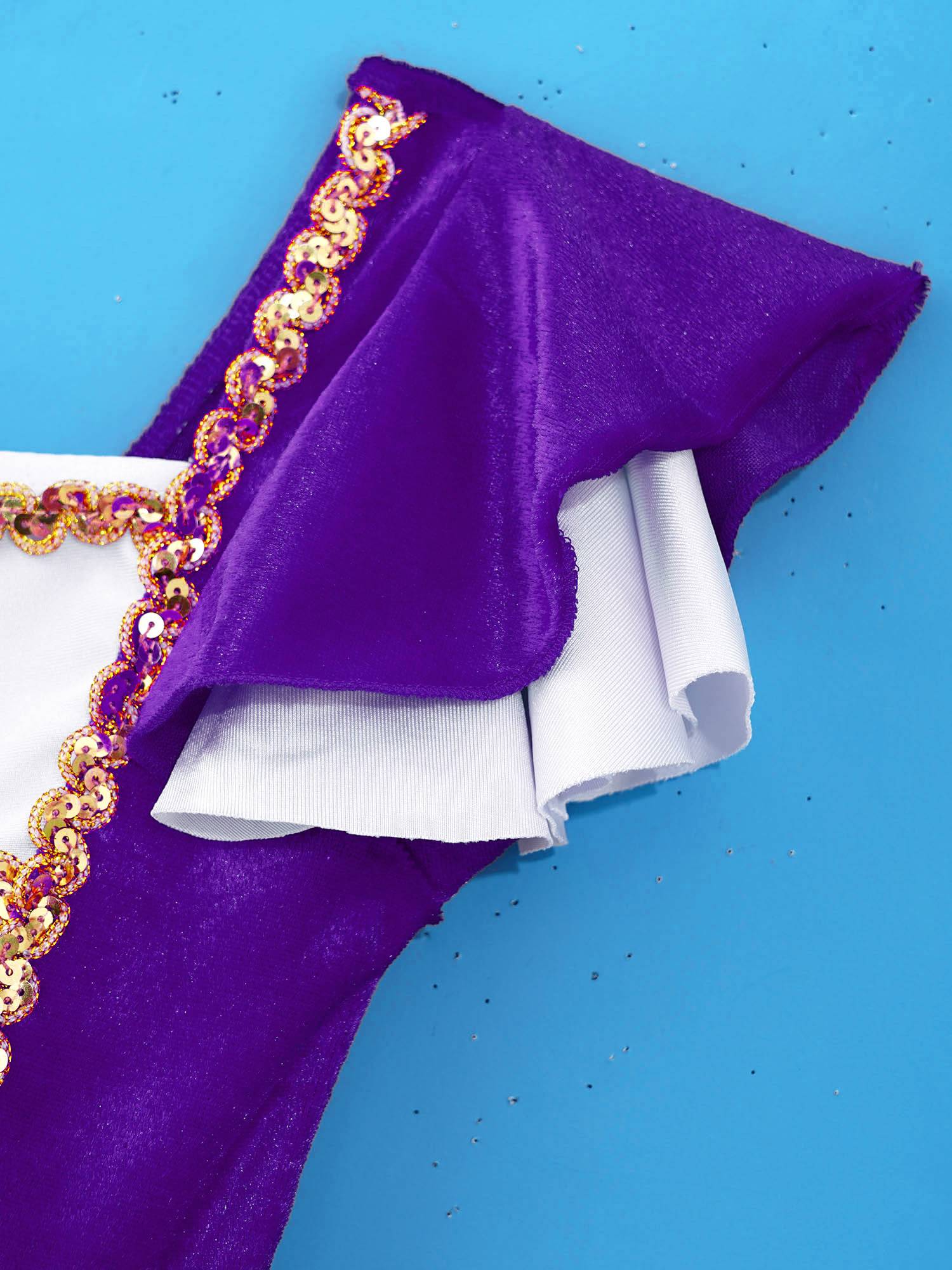 Kids Girls Square Neck Short Sleeves Sequin Leotard Dress