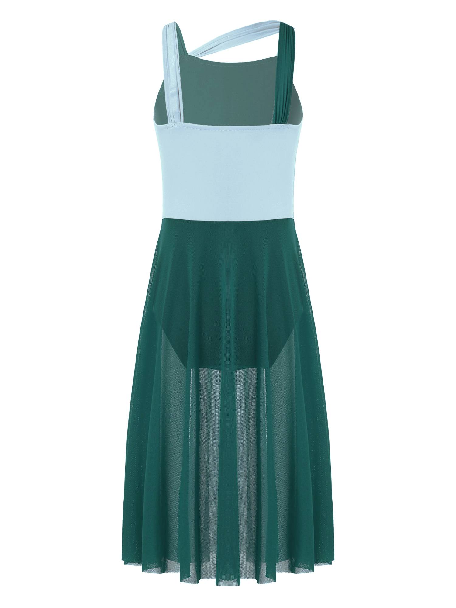 Kids Girls Sleeveless Color Block Lyrical Dance Leotard Dress