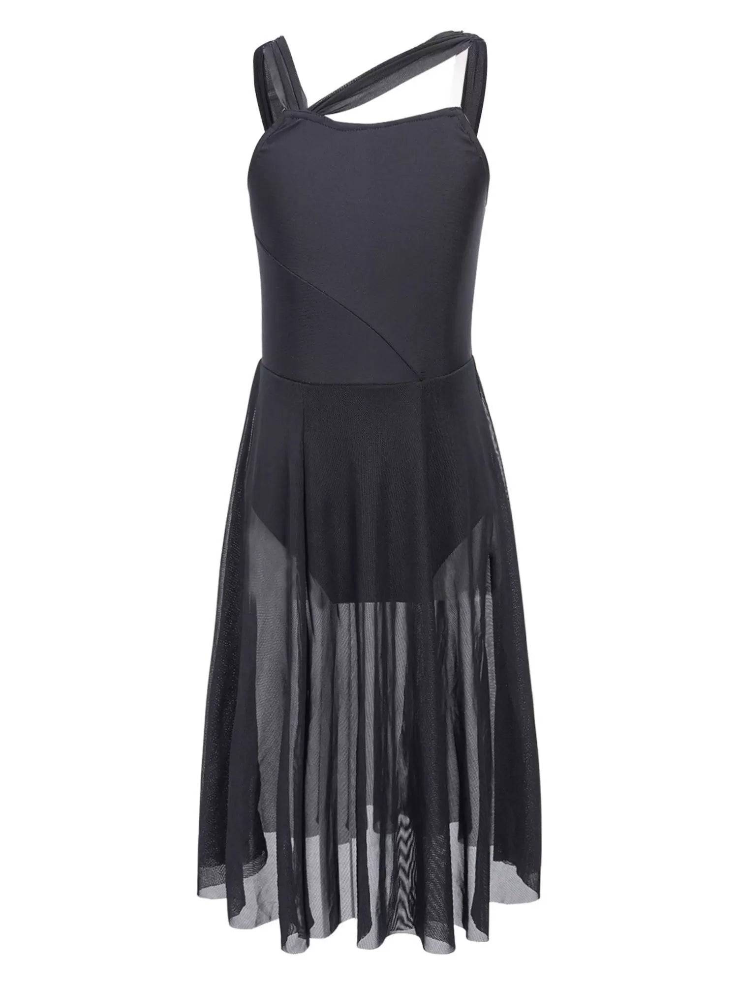 Kids Girls Sleeveless Color Block Lyrical Dance Leotard Dress