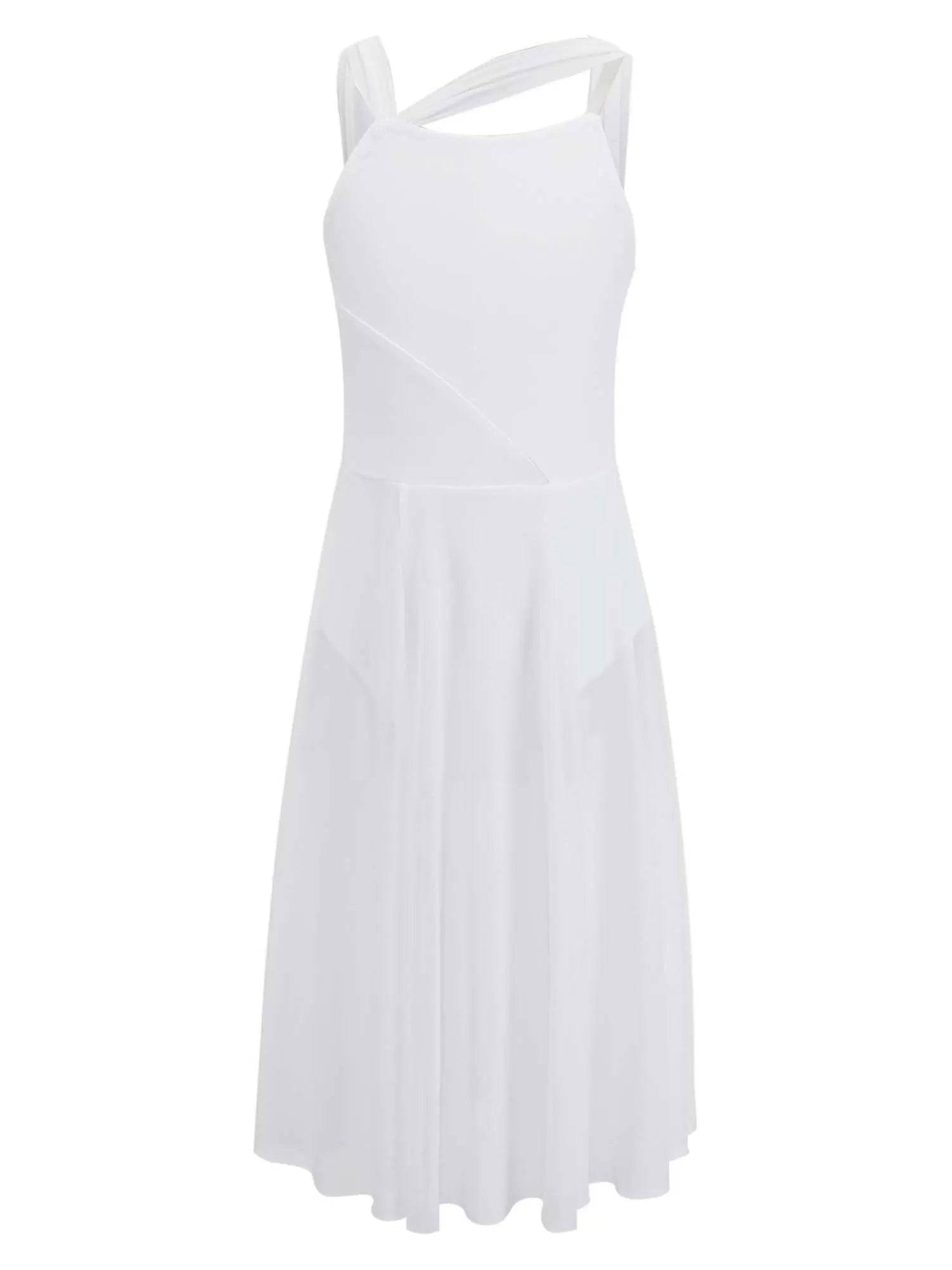 Kids Girls Sleeveless Color Block Lyrical Dance Leotard Dress