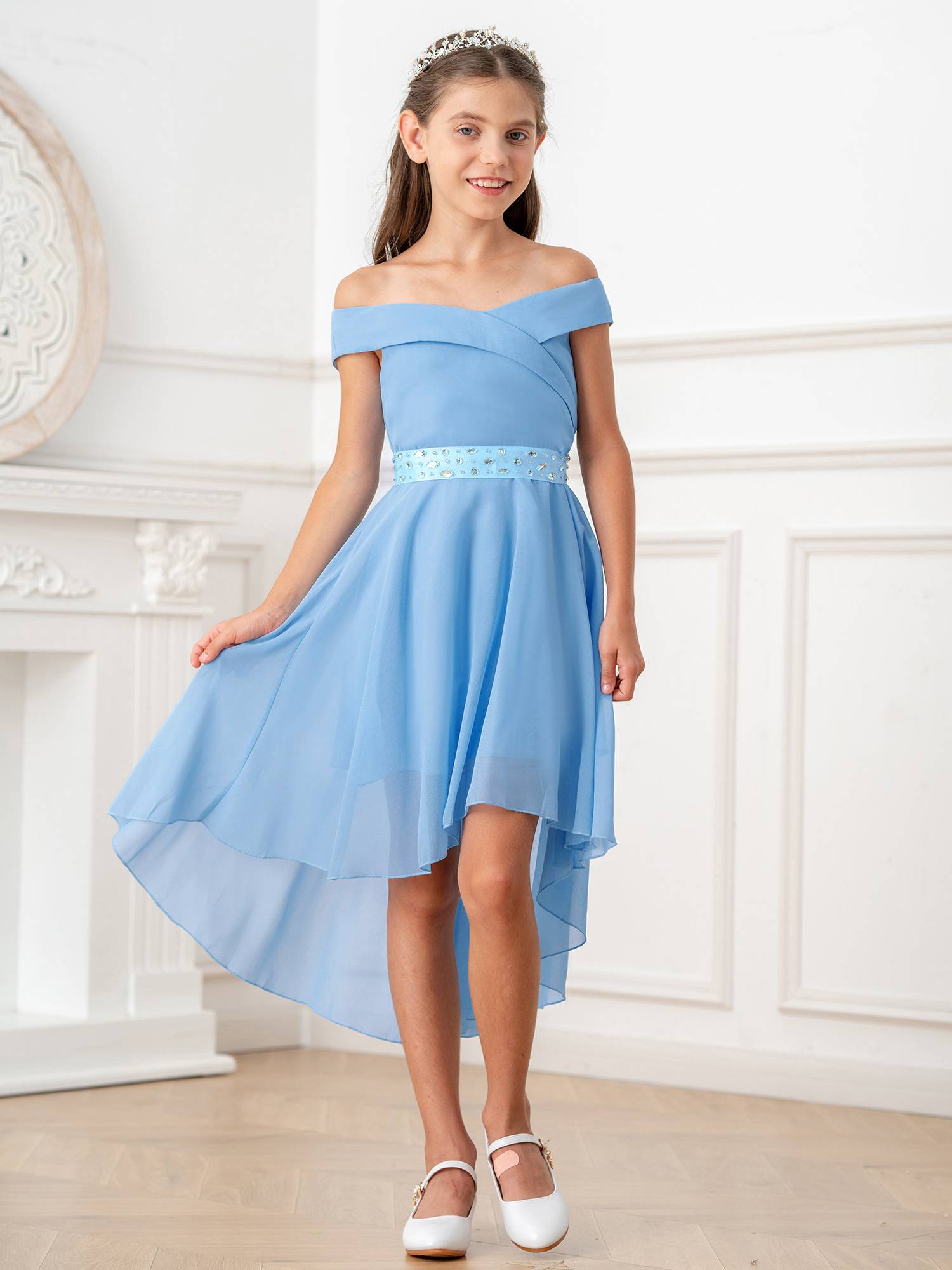Kids Girls Off-Shoulder High-Low Dress