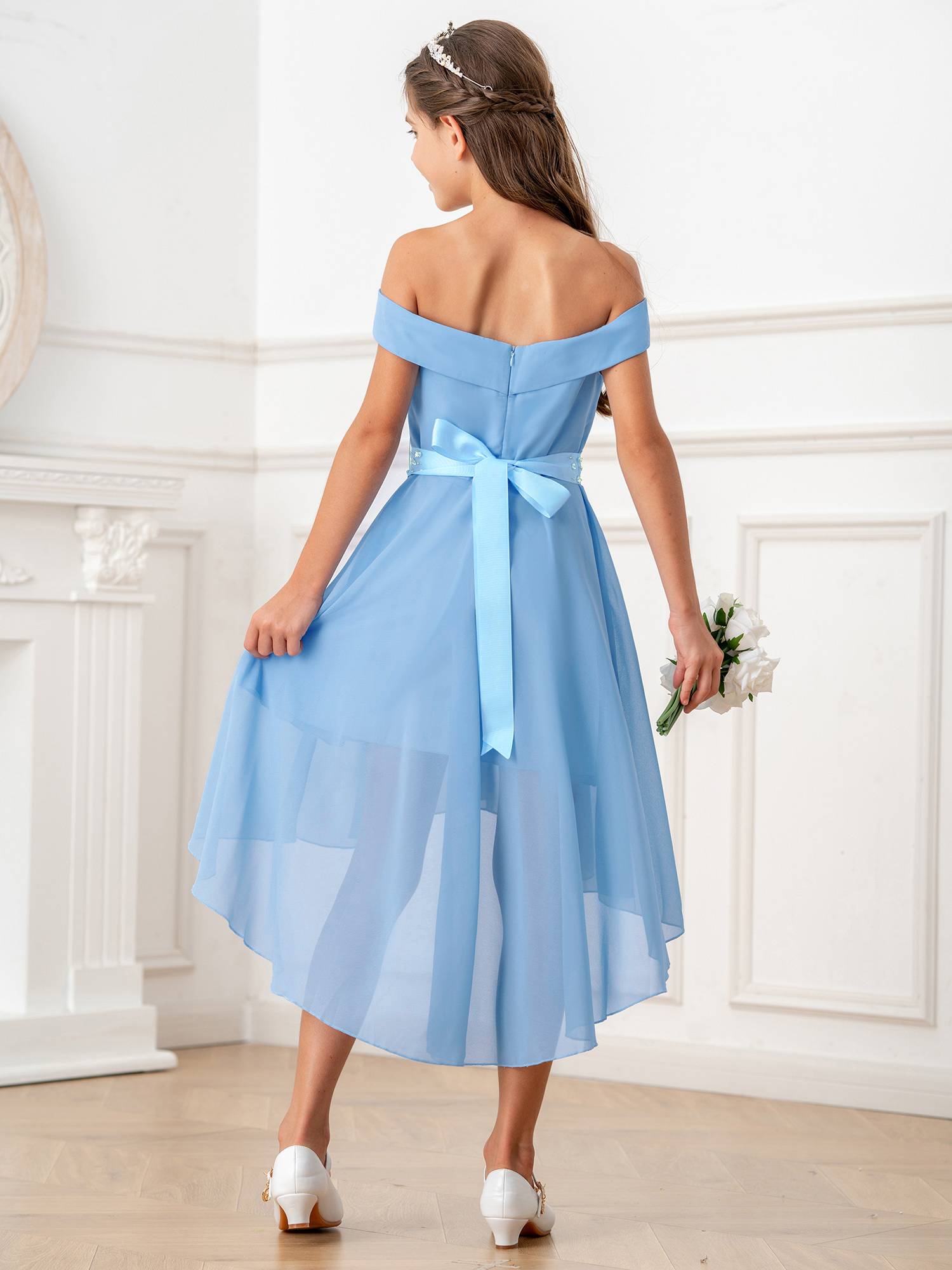 Kids Girls Off-Shoulder High-Low Dress