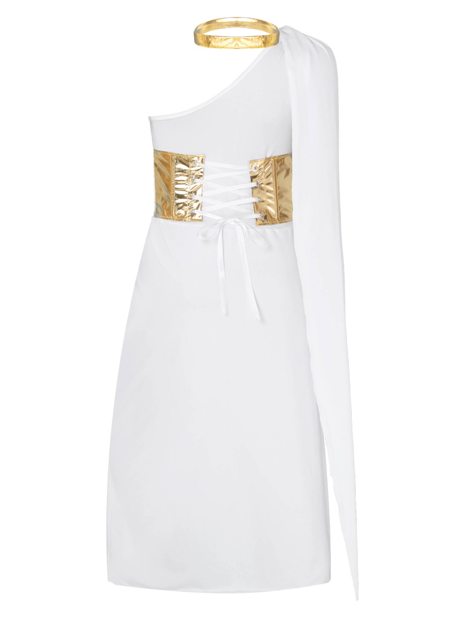 Women Halloween Cosplay Costume One Shoulder Dress with Corset Headwear