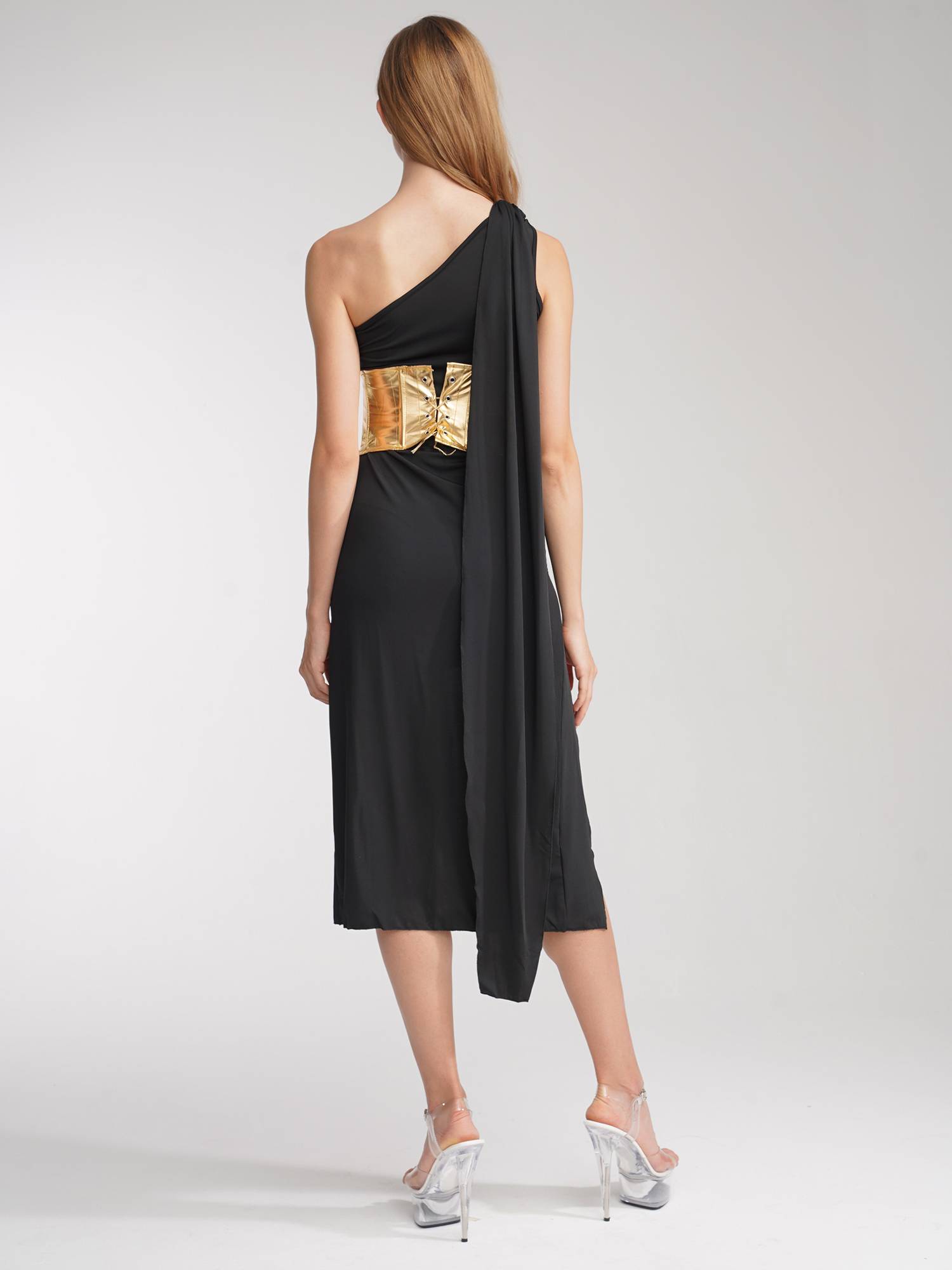 Women Halloween Cosplay Costume One Shoulder Dress with Corset Headwear