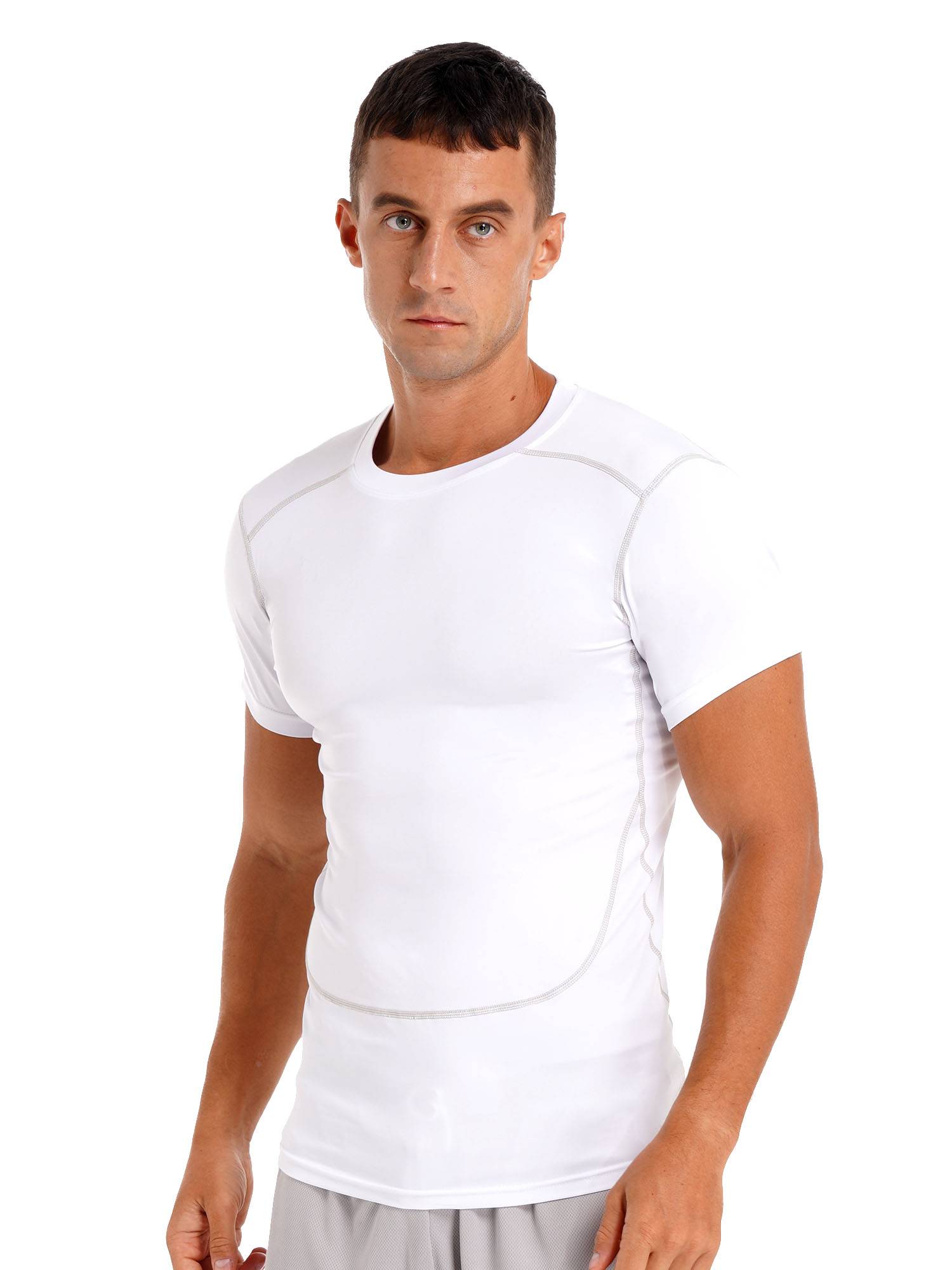 Men Solid Color Short Sleeve Quick-Dry Moisture Wicking Sports T-shirt