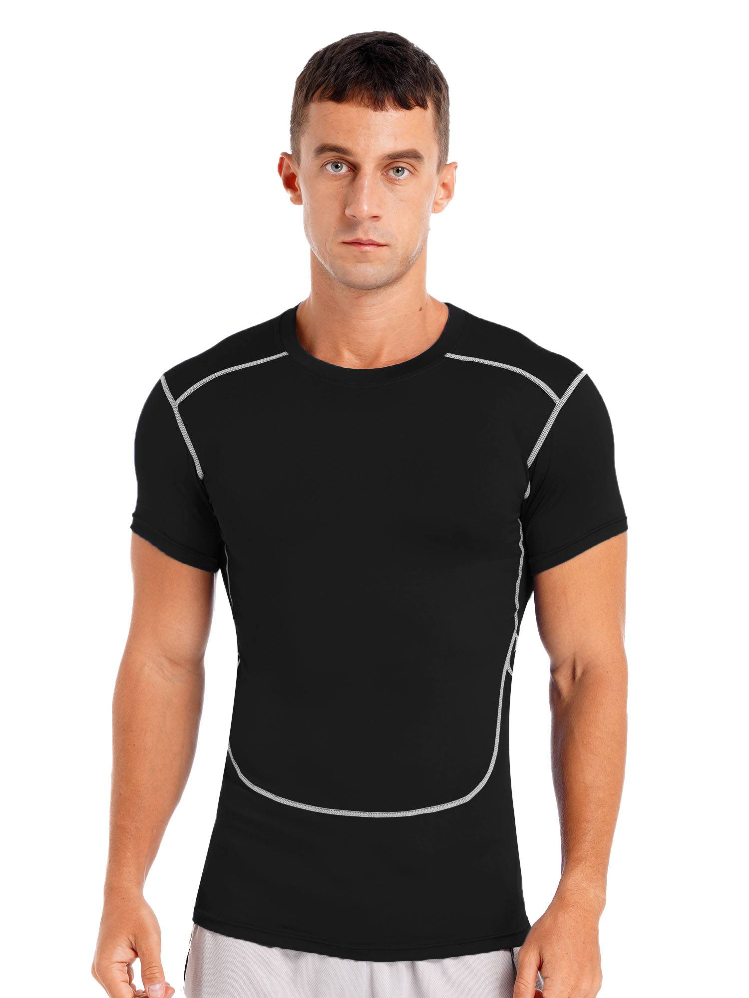 Men Solid Color Short Sleeve Quick-Dry Moisture Wicking Sports T-shirt