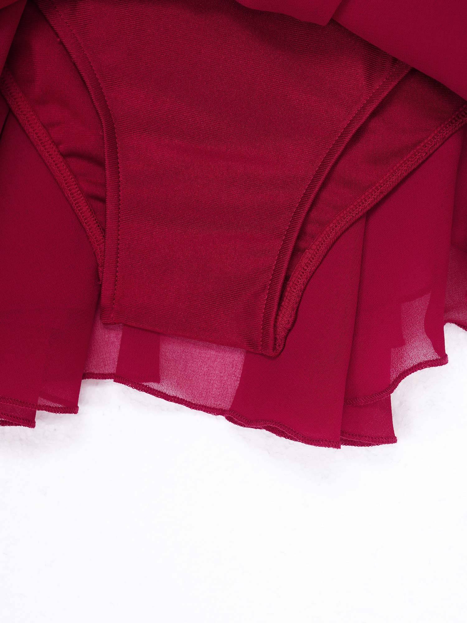 Kids Girls Long Sleeve Sequin Hollow Back Skating Dance Dress