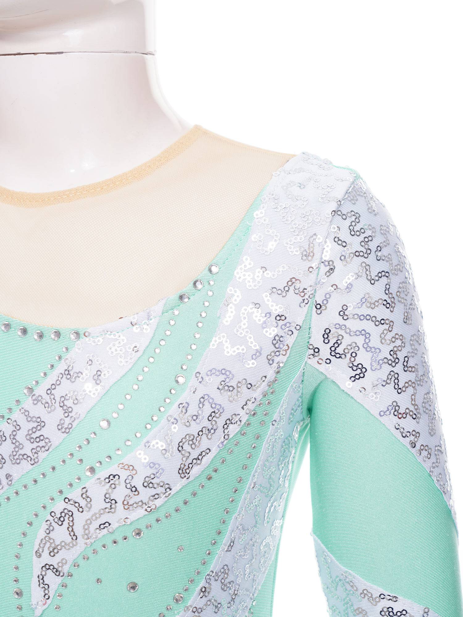 Kids Girls Long Sleeve Sequin Hollow Back Skating Dance Dress