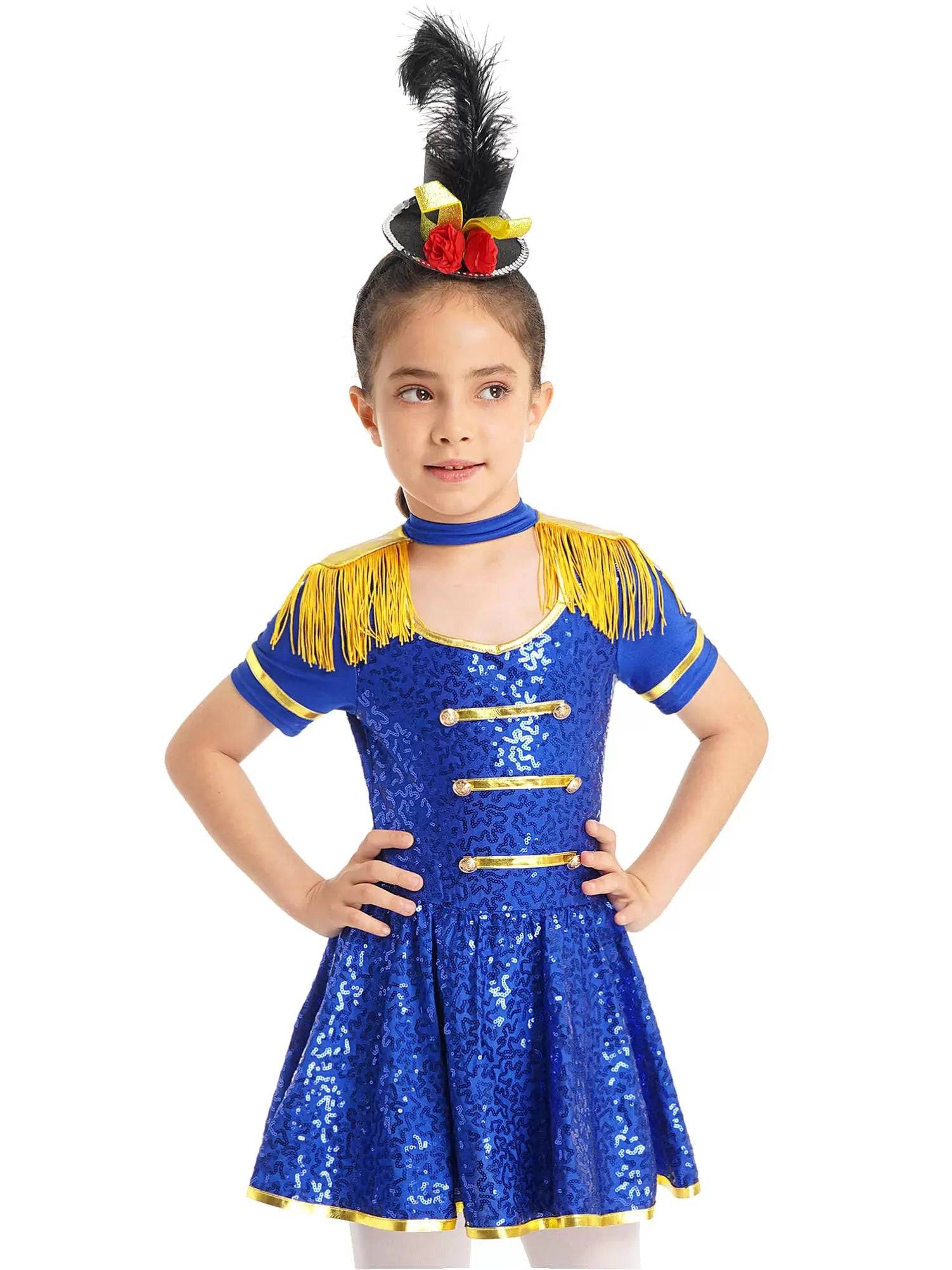 Kids Girls Short Sleeve Allover Sequin Honor Guard Circus Dress