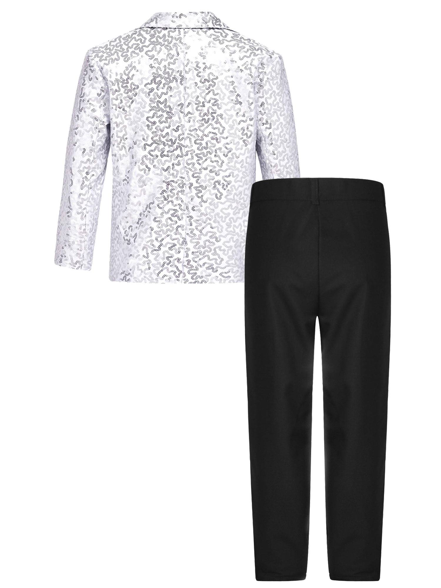 Kids Boys Sequins Lapel Blazer Tuxedo and Pants Formal Suits