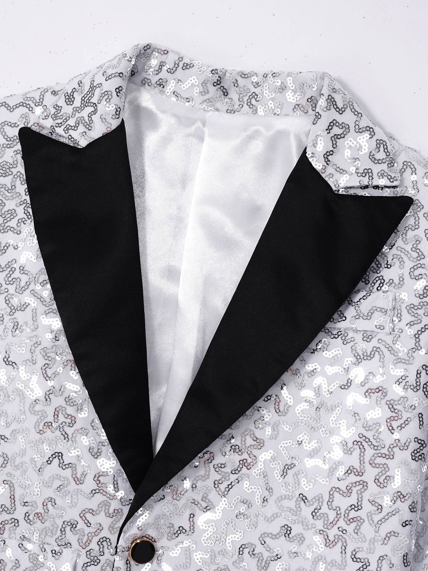 Kids Boys Sequins Lapel Blazer Tuxedo and Pants Formal Suits