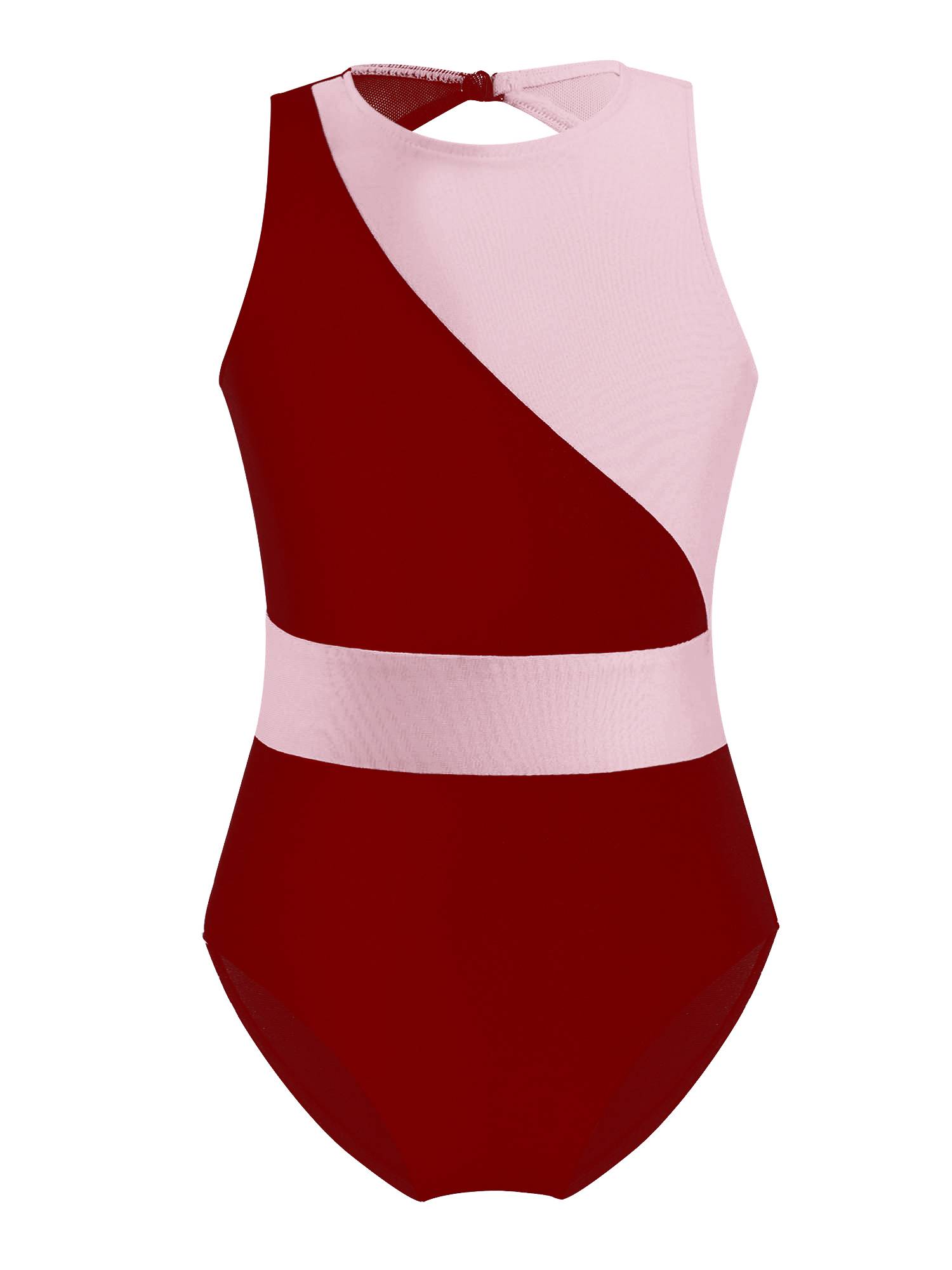 Kids Girls Sleeveless Hollow Back Colorblock Gymnastic Leotards