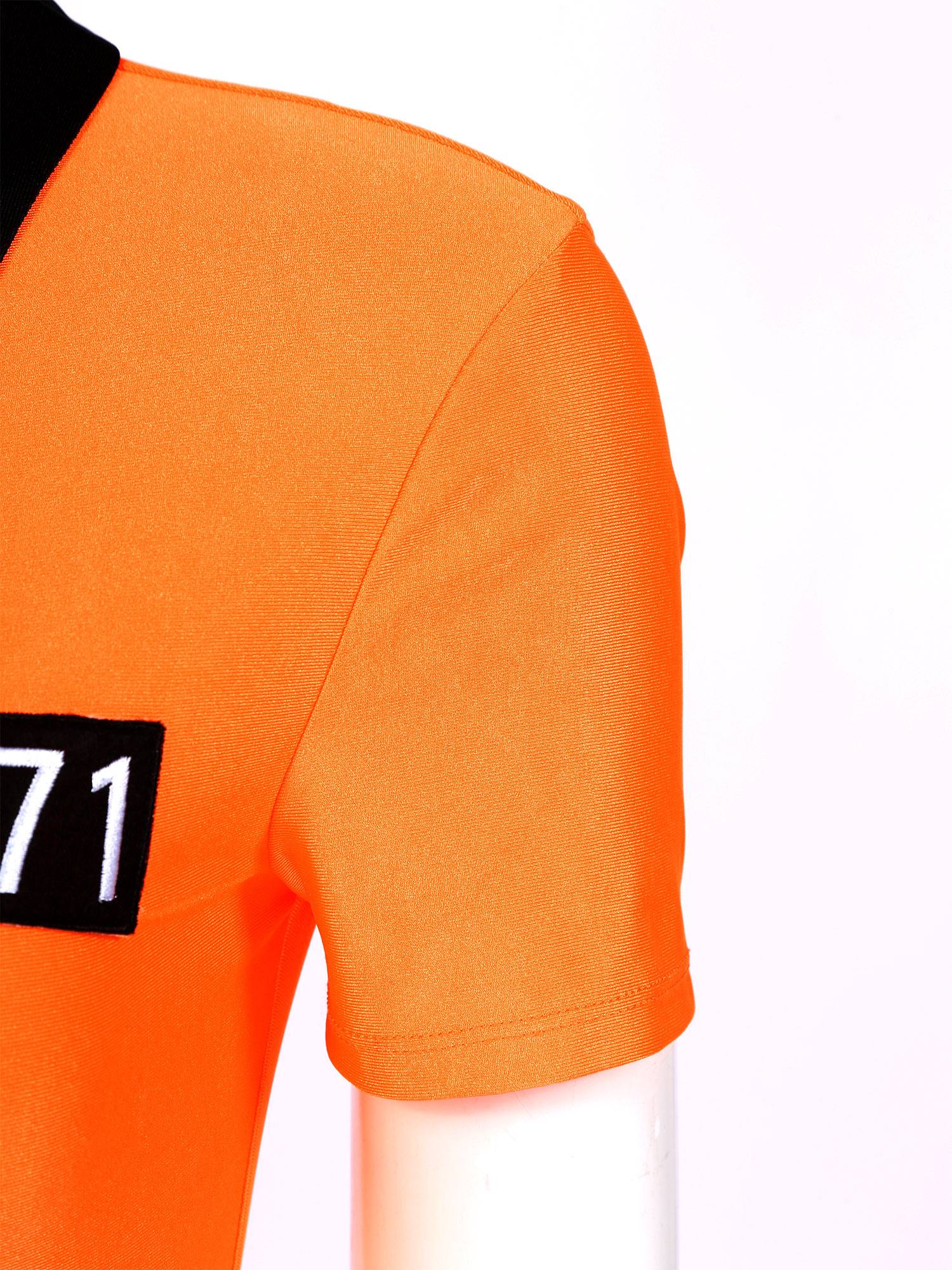 Women Short Sleeve Lapel Prisoner Cosplay Halloween Party Romper with Belt