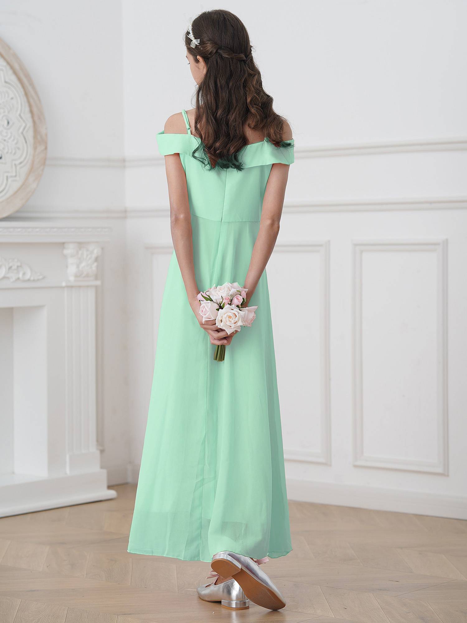 Kids Girls Chiffon Off-Shoulder Maxi Party Dress