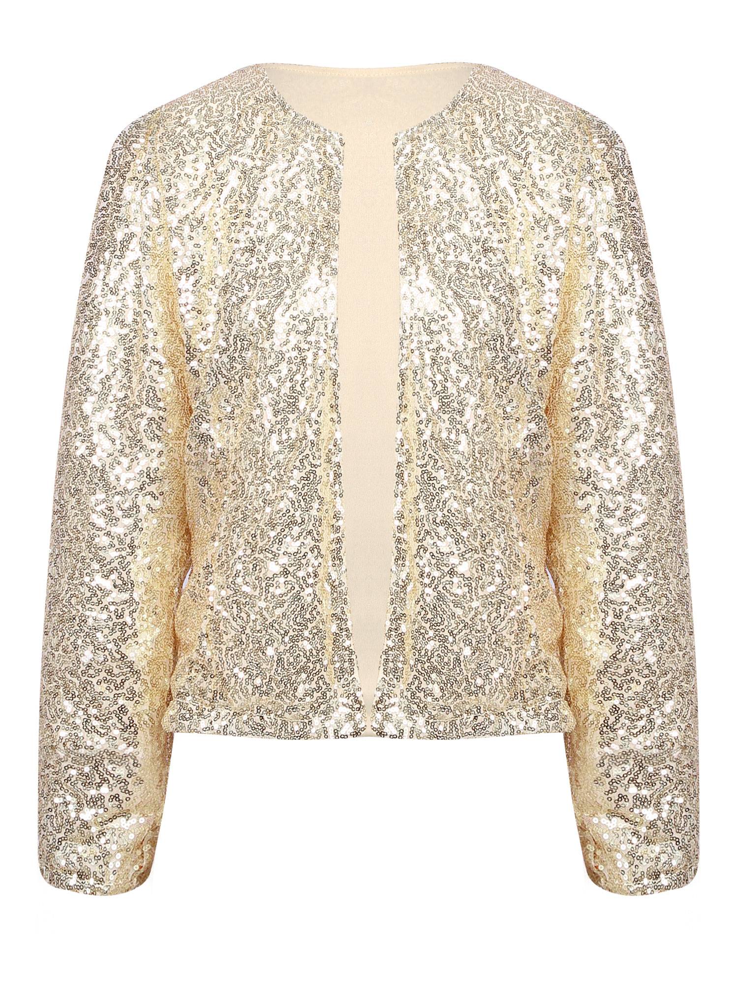 Women Sequin Open Front Coat Long Sleeve Outwear for Cocktail