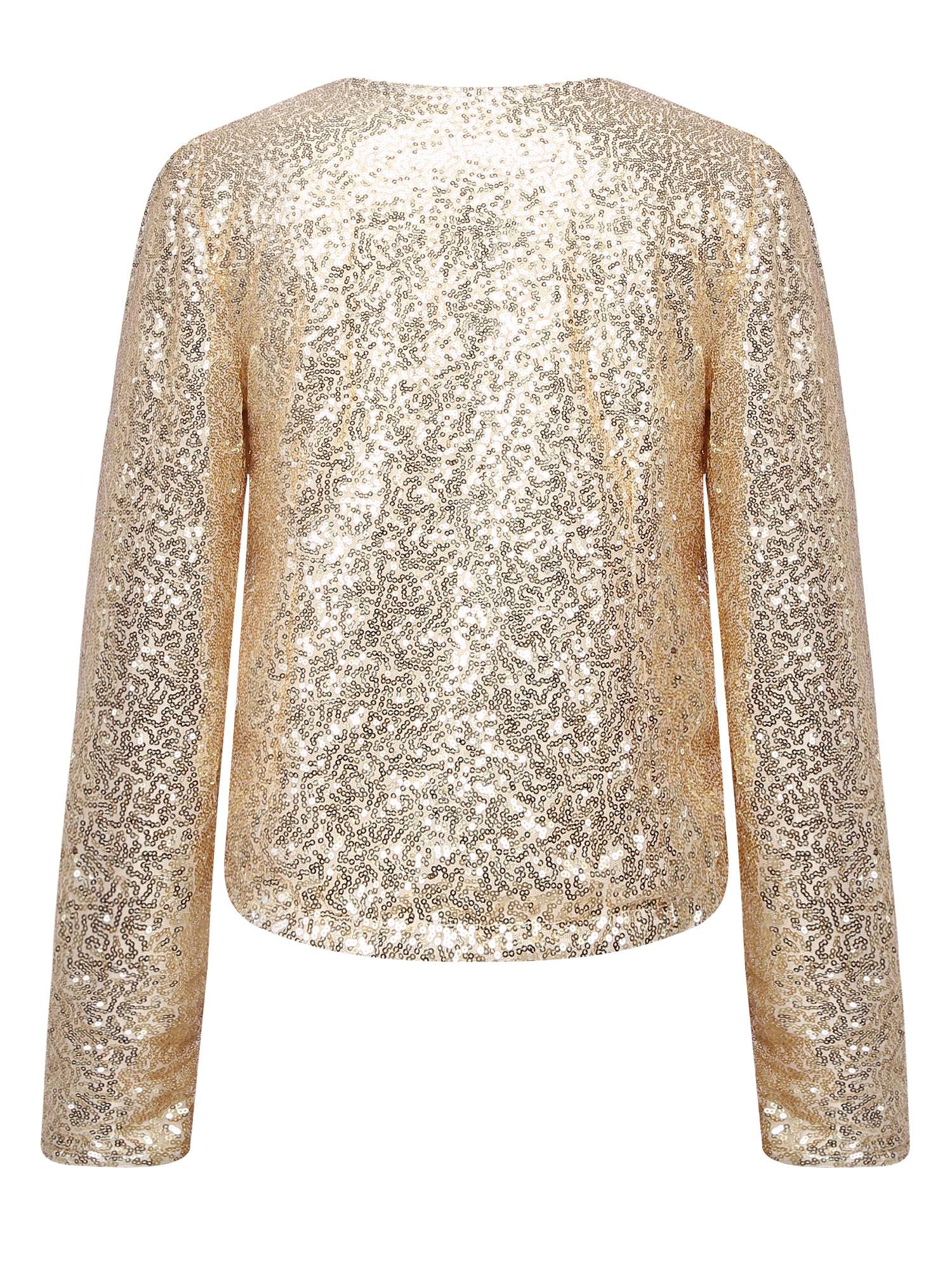 Women Sequin Open Front Coat Long Sleeve Outwear for Cocktail