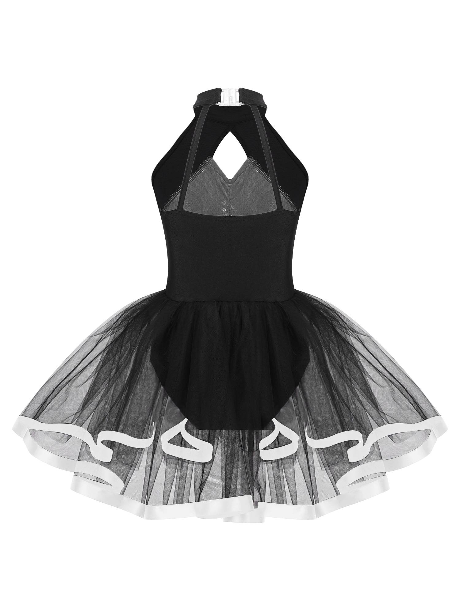 Kids Girls Sleeveless Sequins Ruffle Ballet Dance Leotard Tutu Dress