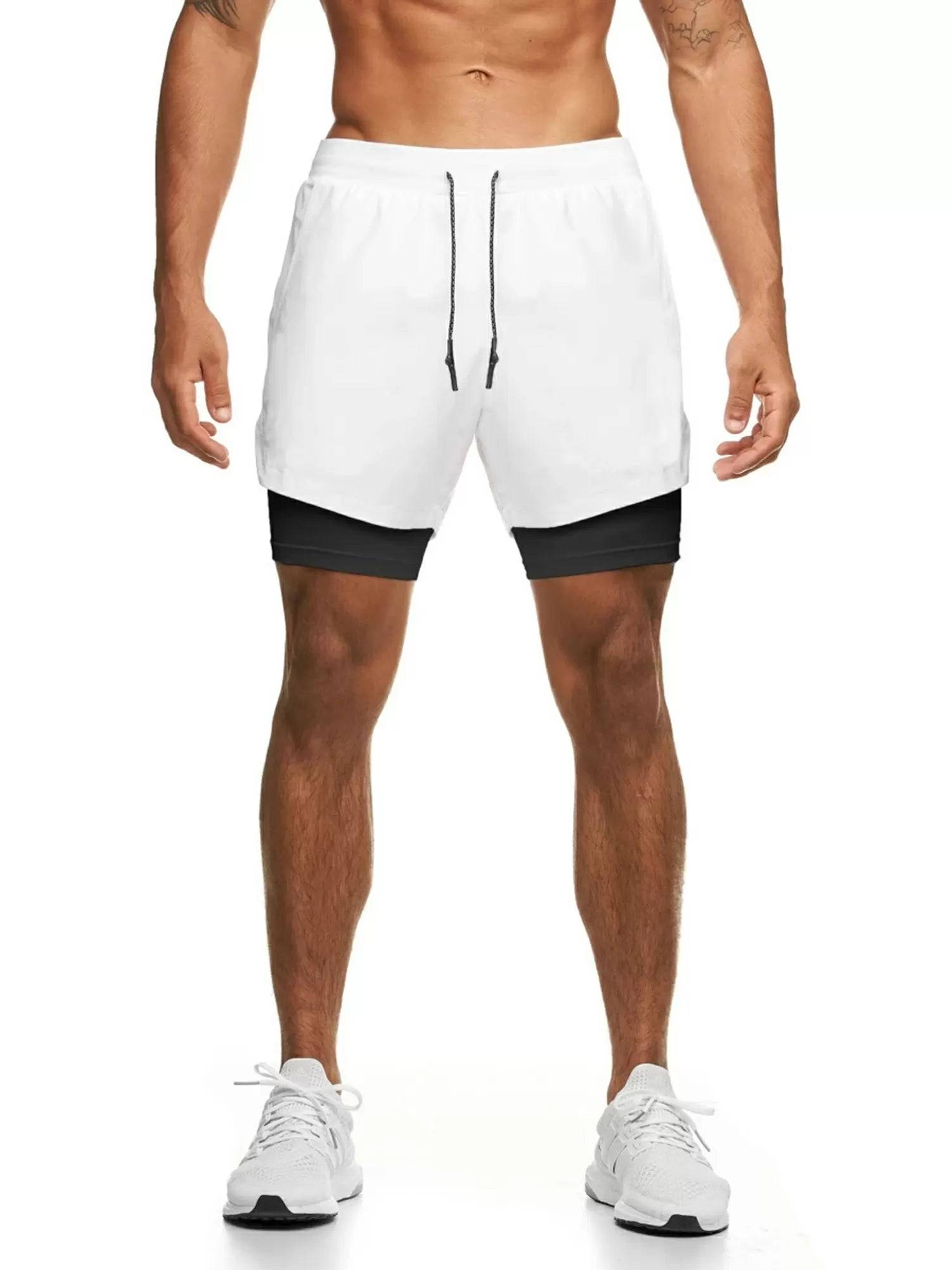 Men Double Layers Athletic Shorts with Side Pockets
