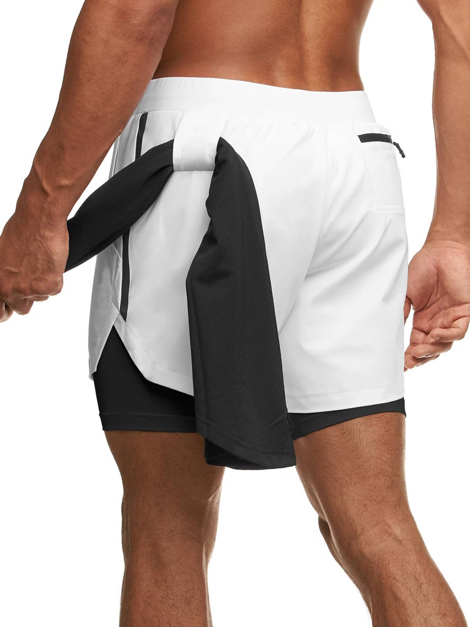 Men Double Layers Athletic Shorts with Side Pockets