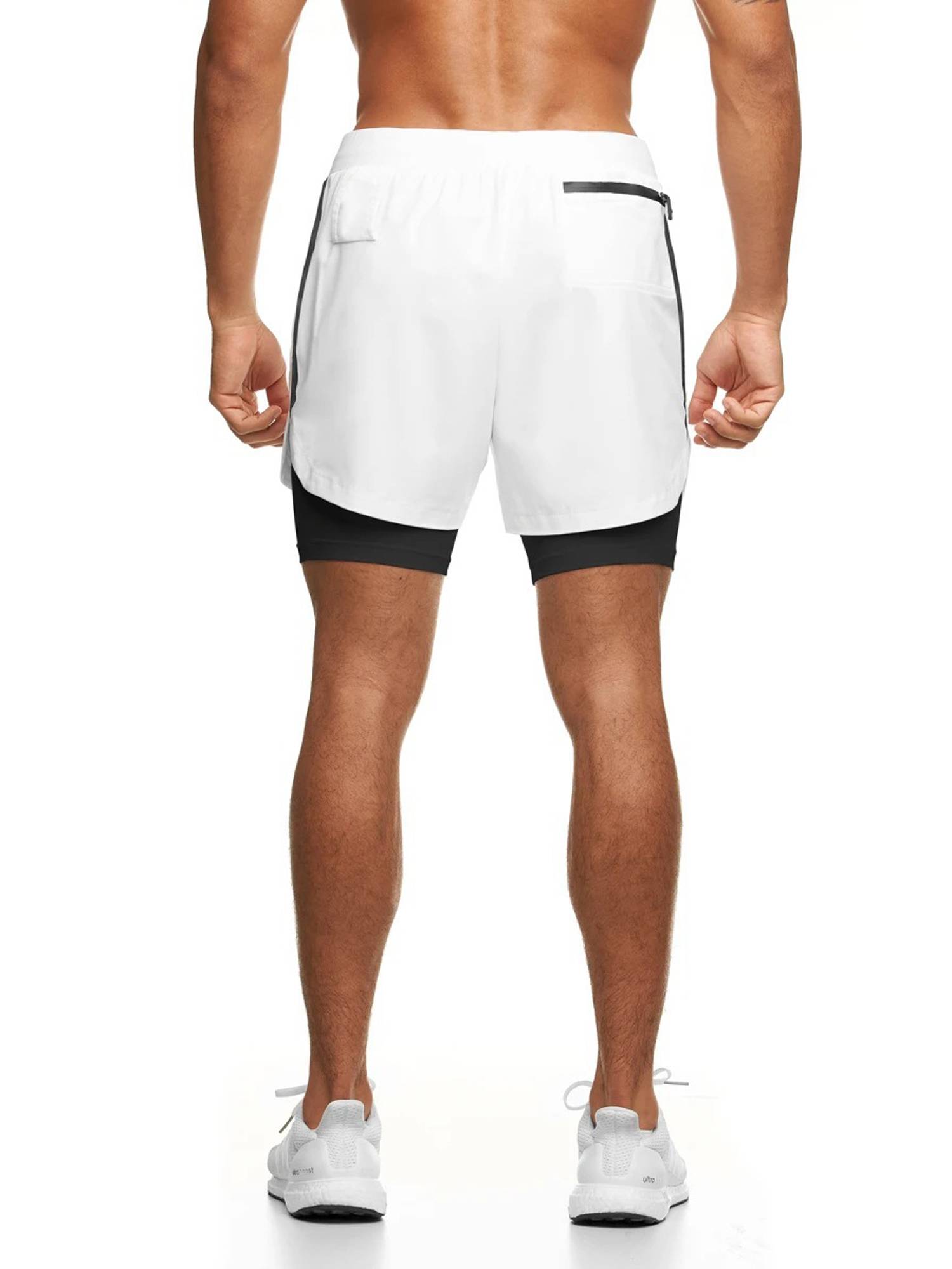 Men Double Layers Athletic Shorts with Side Pockets