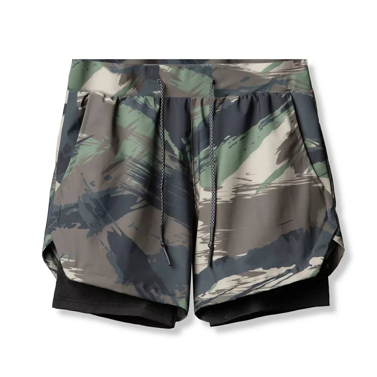 Men Double Layers Athletic Shorts with Side Pockets